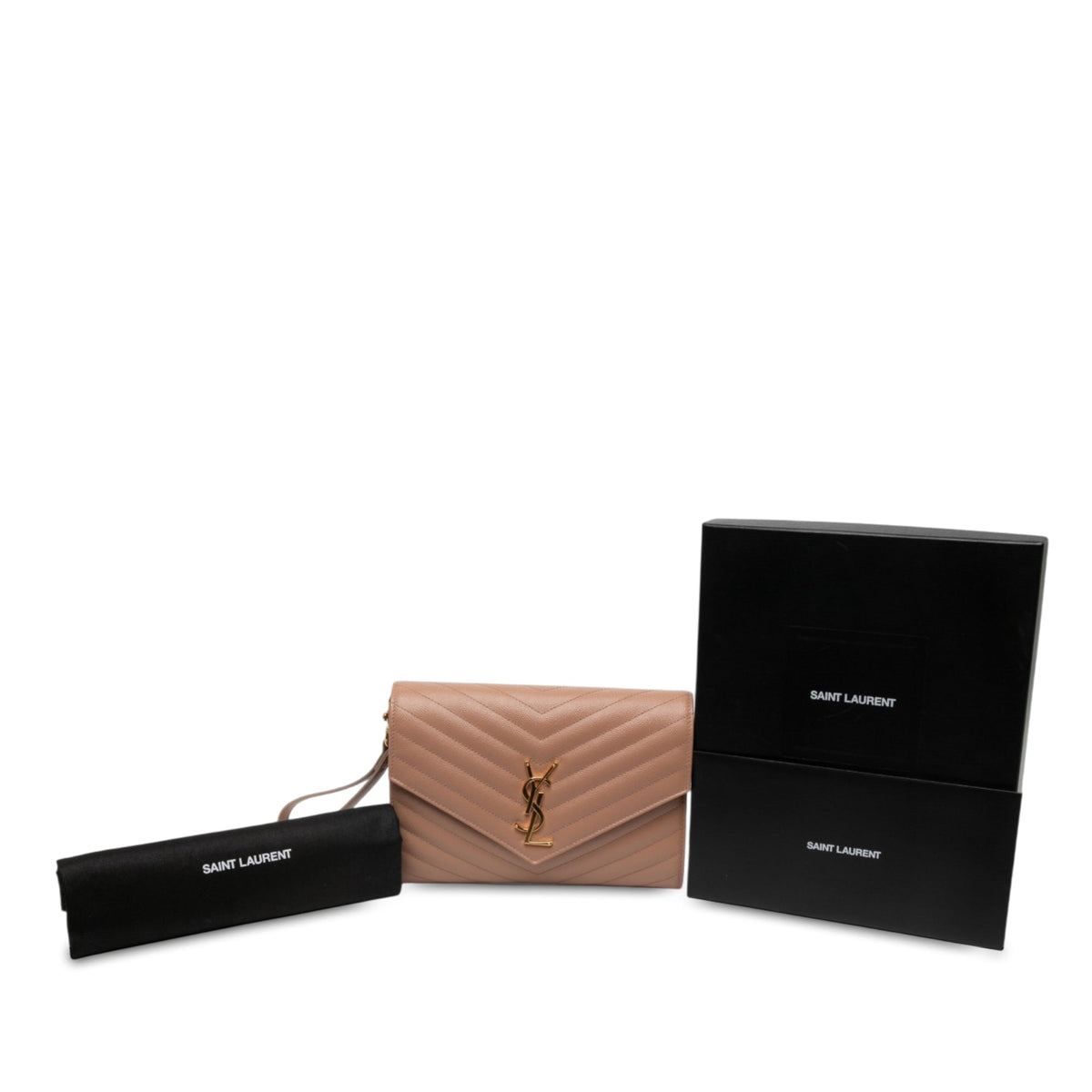 Saint Laurent Grain De Poudre Cassandre Matelasse Flap Pouch — Brown