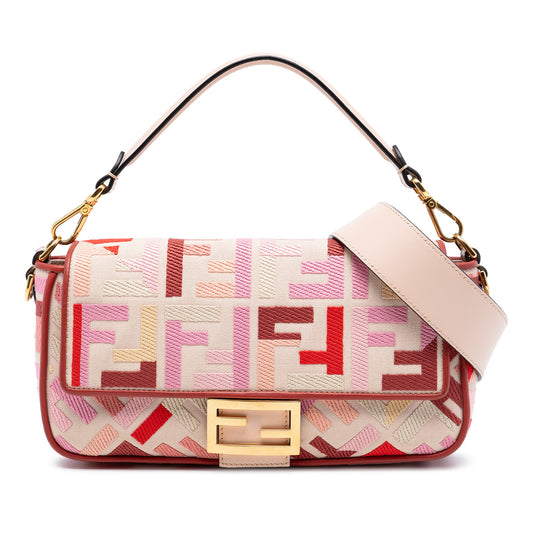 Zucca Embroidered Canvas Baguette Satchel