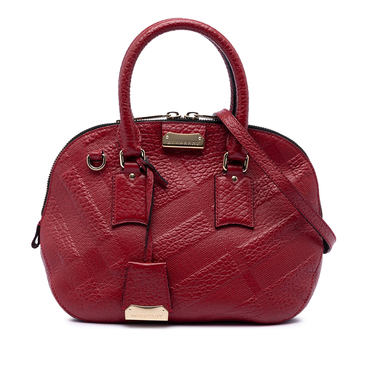 Burberry Small Heritage Grain Check Embossed Leather Orchard Bowling Bag
