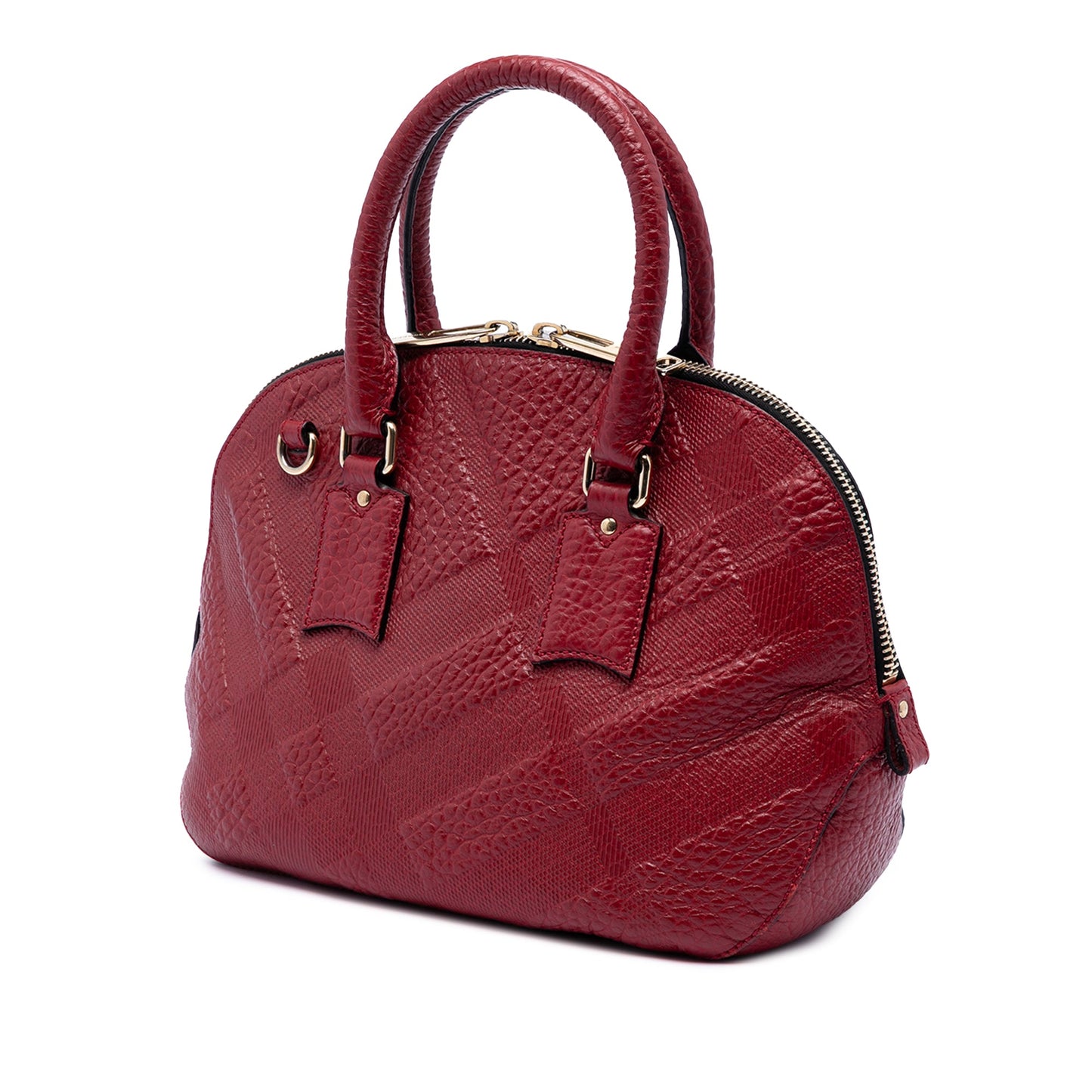 Burberry Small Heritage Grain Check Embossed Leather Orchard Bowling Bag