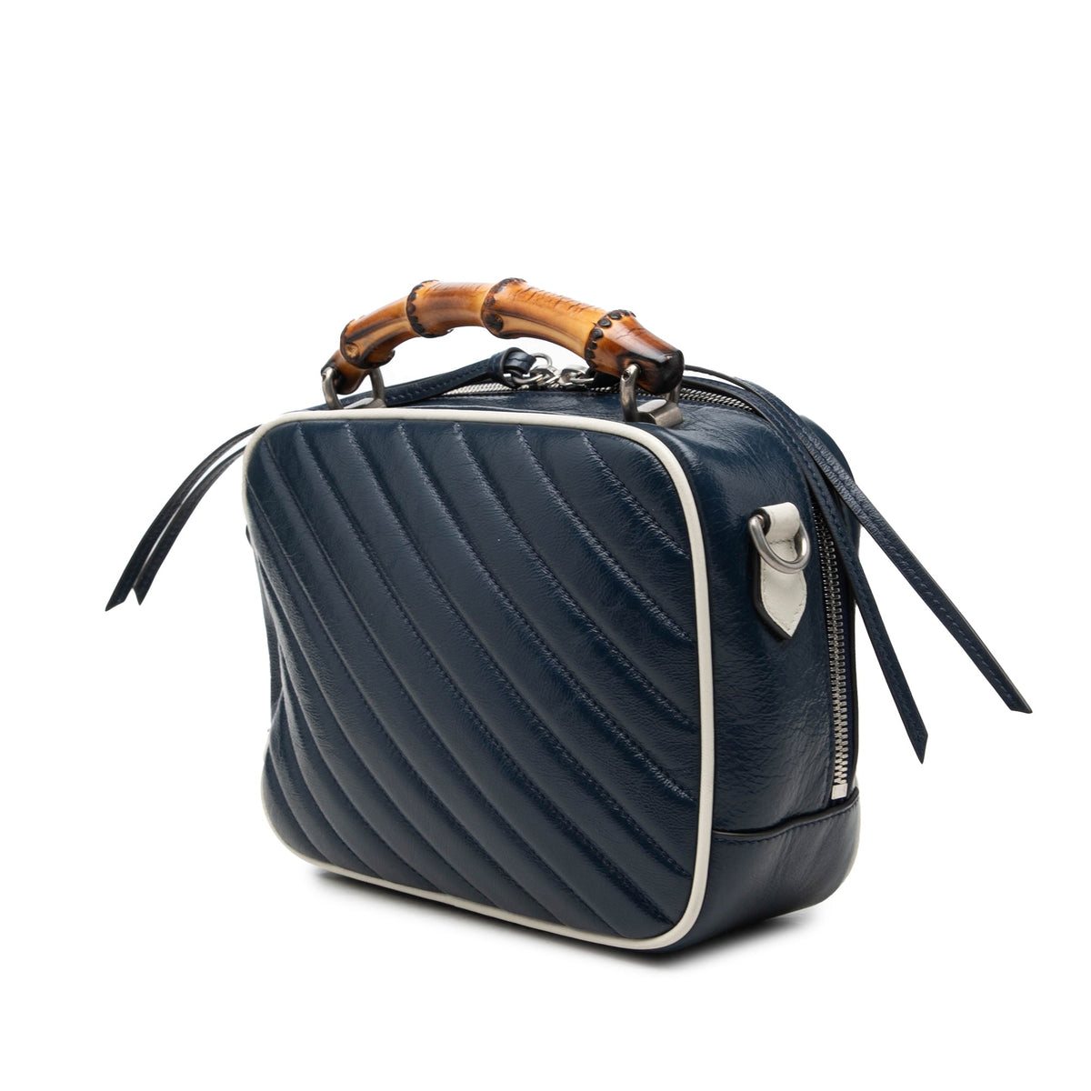 Gucci Small GG Marmont Matelasse Diagonal Calfskin Torchon Bamboo Satchel — Blue