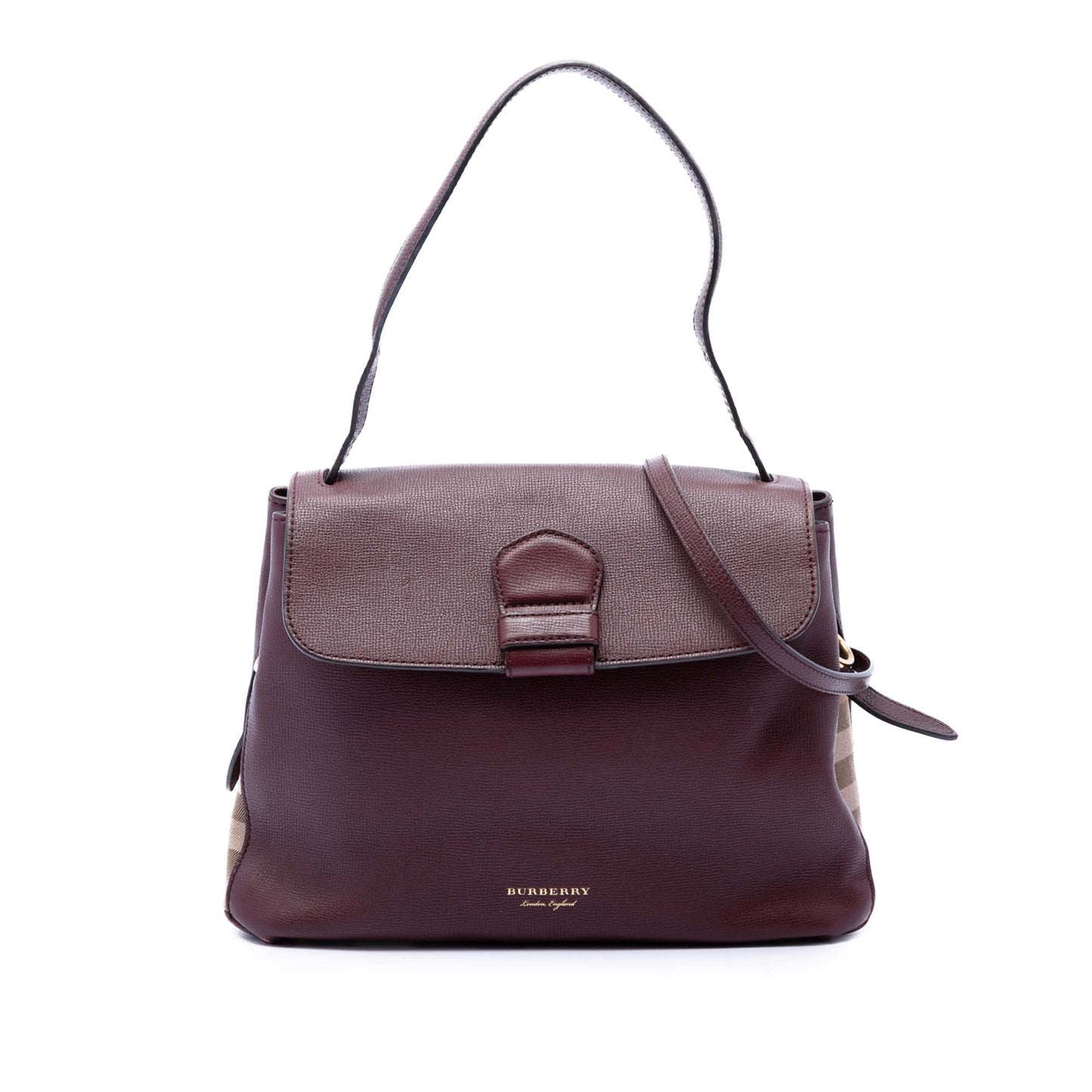 Burberry Medium House Check Trimmed Leather Camberley Satchel