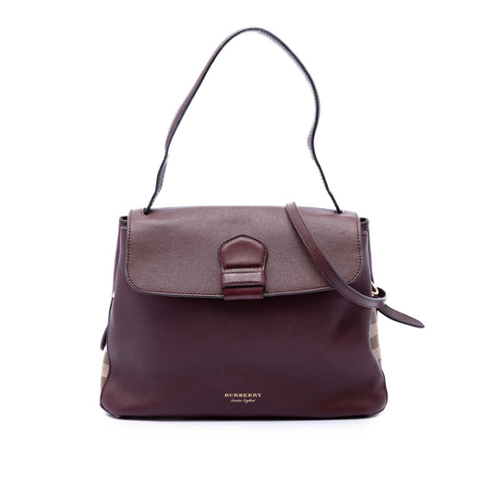 Burberry Medium House Check Trimmed Leather Camberley Satchel