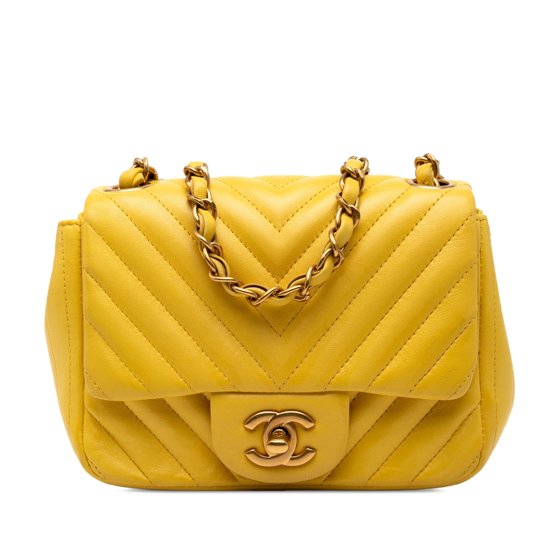 Chanel Mini Square Classic Chevron Lambskin Single Flap