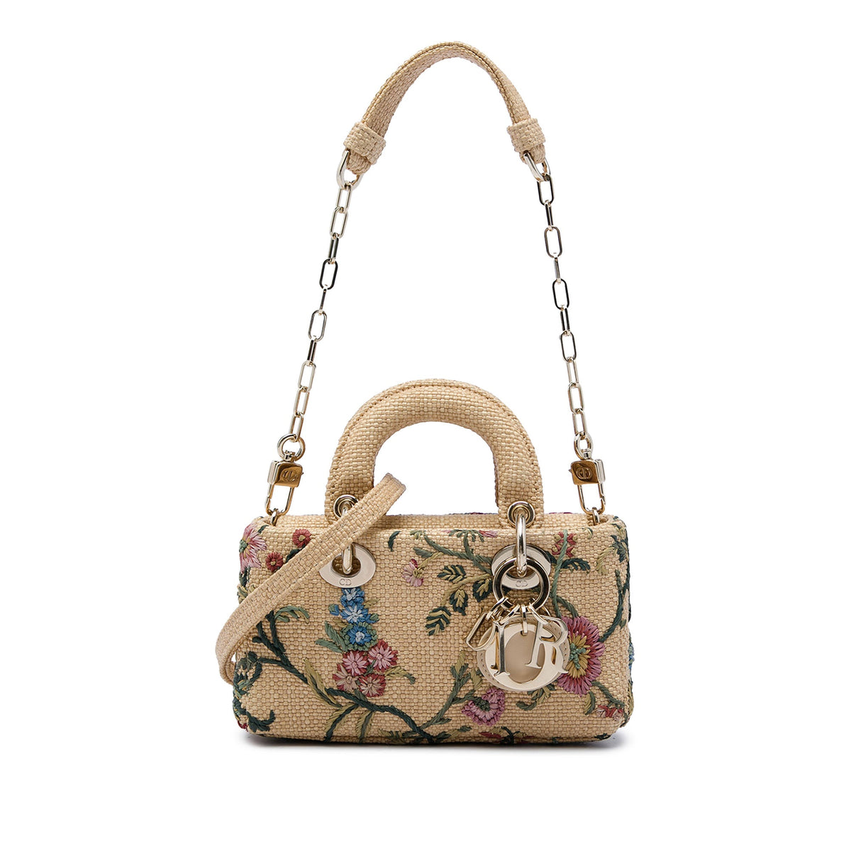 Dior Micro Floral Embroidered Raffia Lady D Joy — Beige