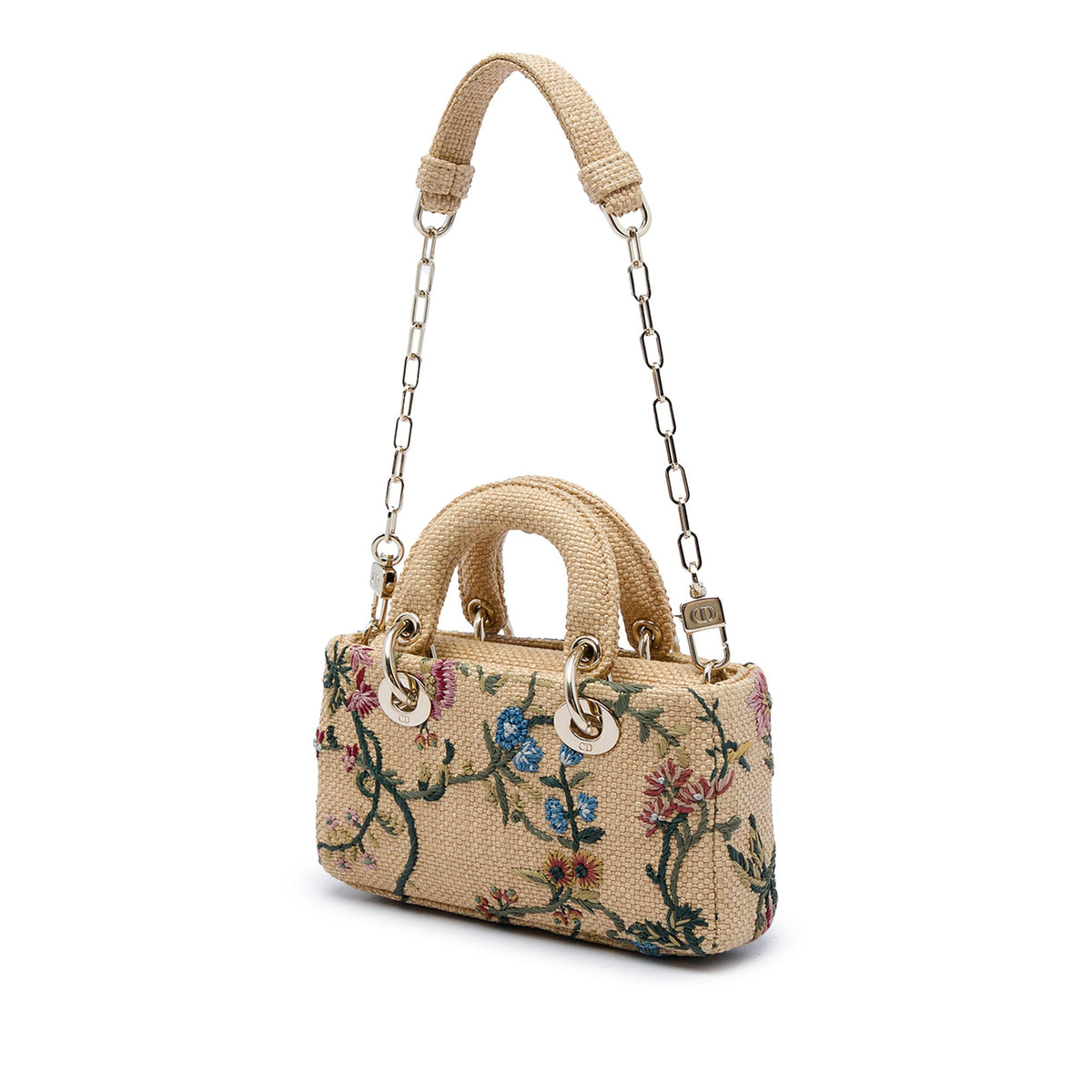 Dior Micro Floral Embroidered Raffia Lady D Joy — Beige
