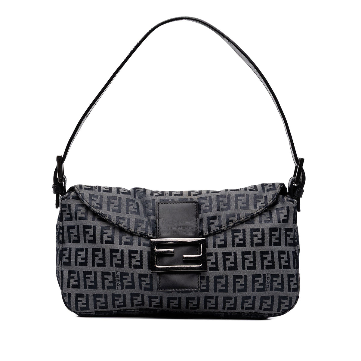 Fendi Zucchino Canvas Double Flap Shoulder Bag — Gray