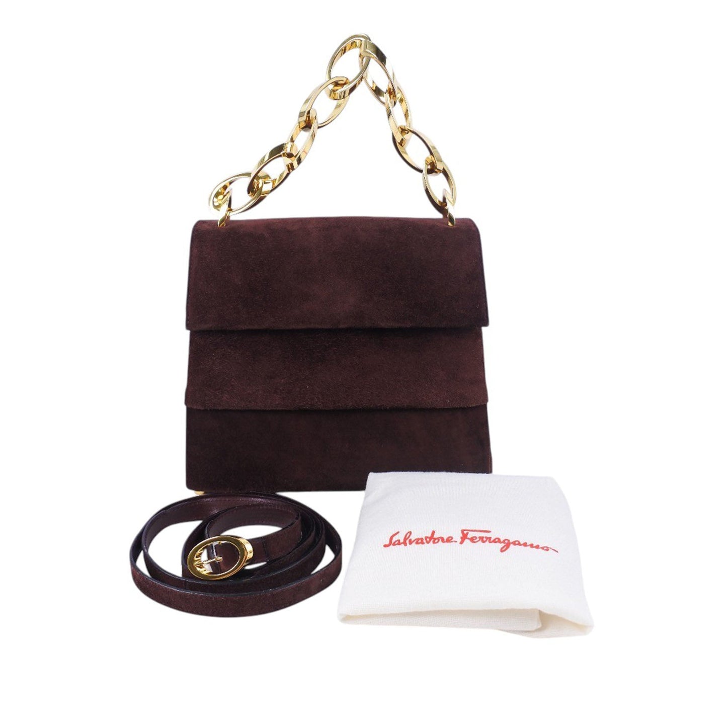 Ferragamo Suede Chain Satchel