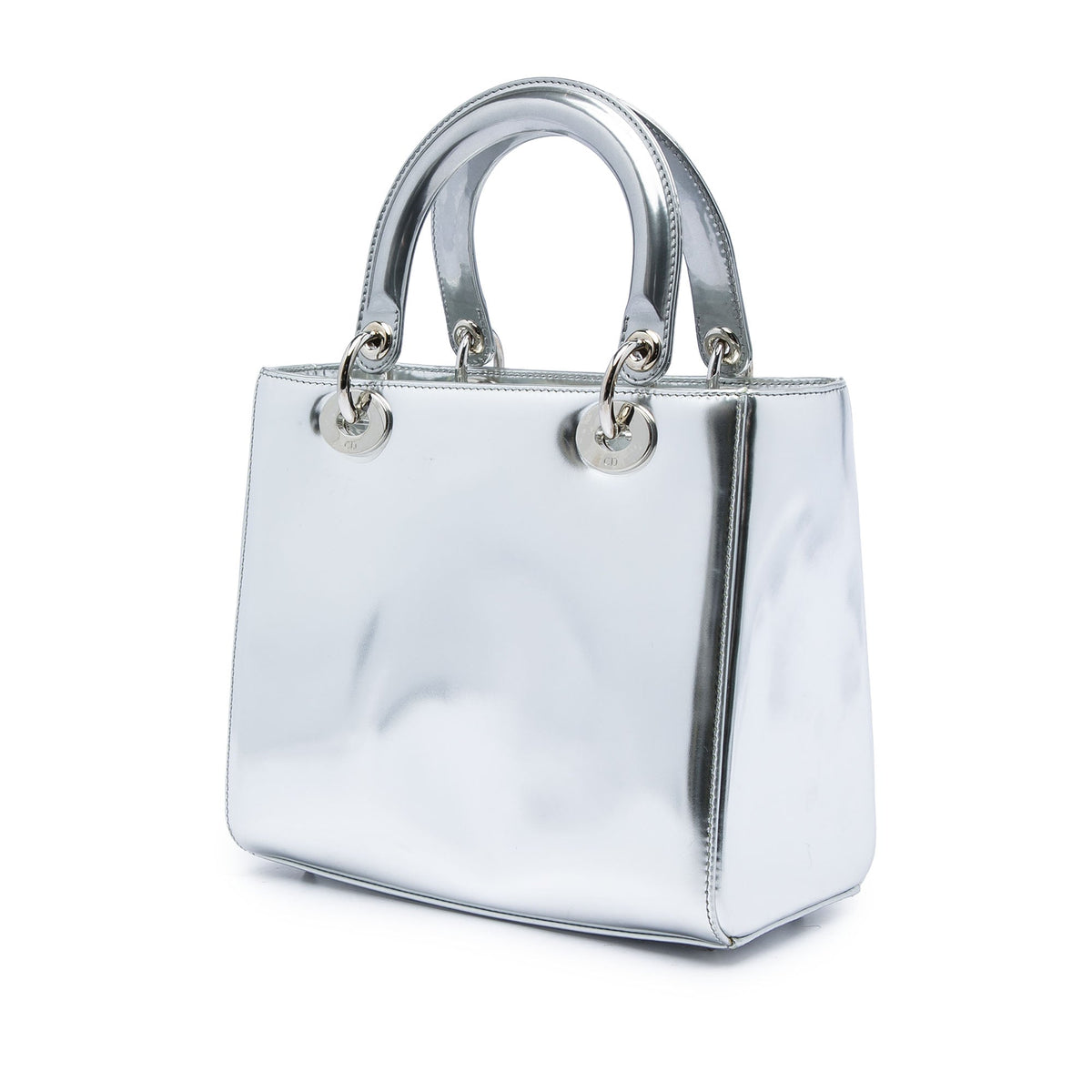 Dior Medium Metallic Patent Lady Dior — Silver
