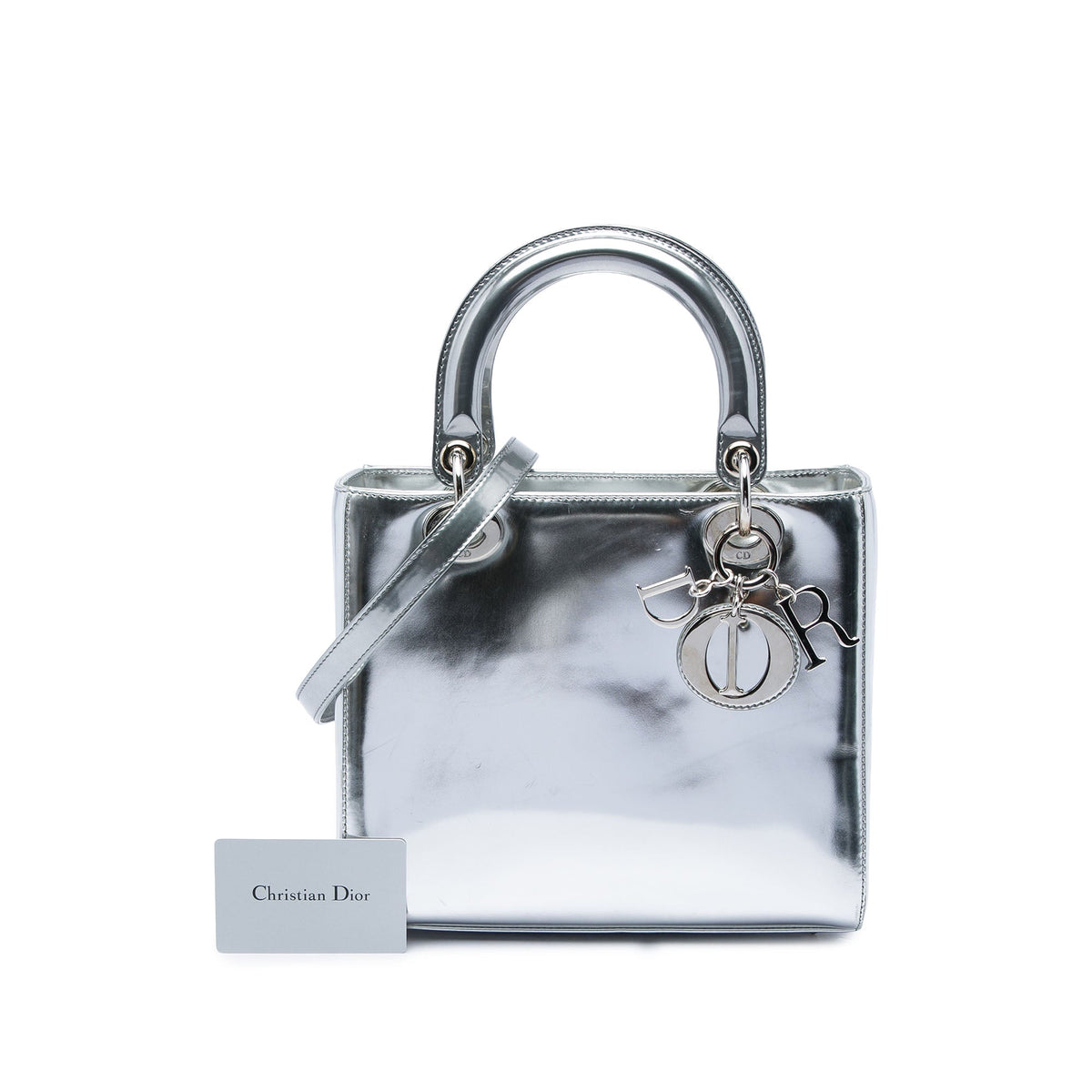 Dior Medium Metallic Patent Lady Dior — Silver
