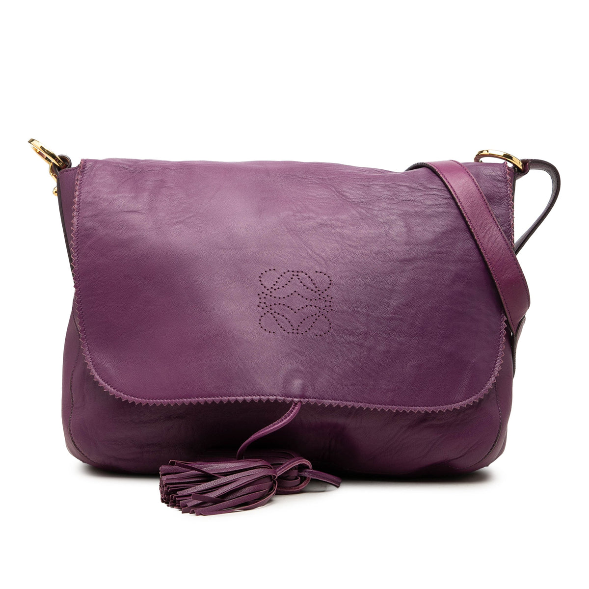 LOEWE Nappa Anagram Tassel Crossbody — Purple