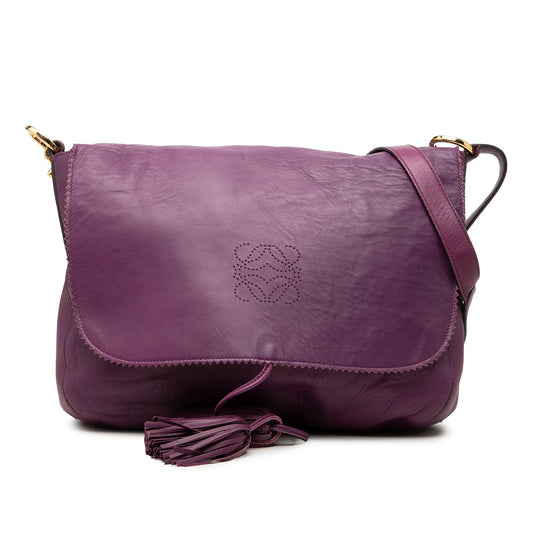 LOEWE Nappa Anagram Tassel Crossbody — Purple