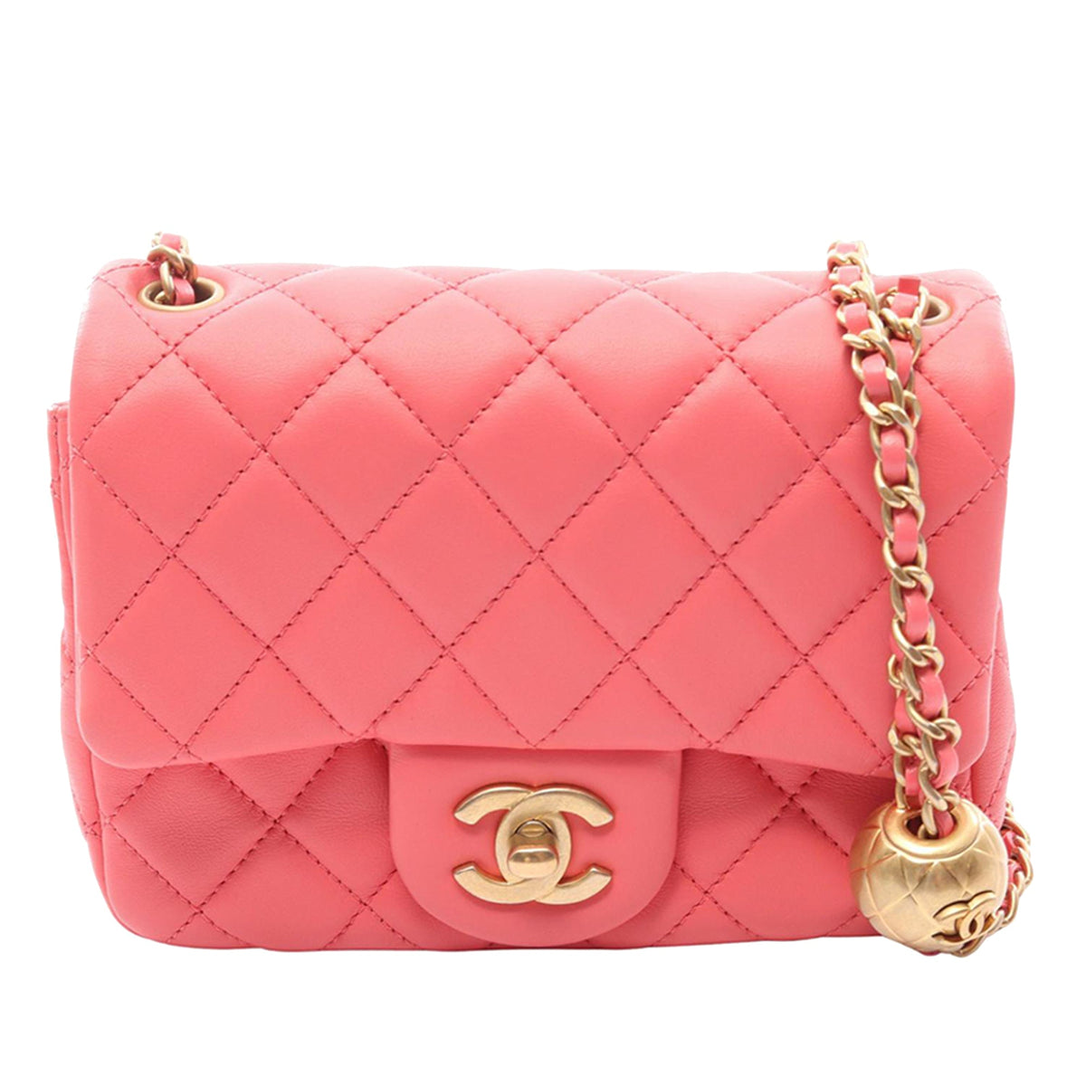 Chanel Mini Square Classic Lambskin Pearl Crush Single Flap — Pink