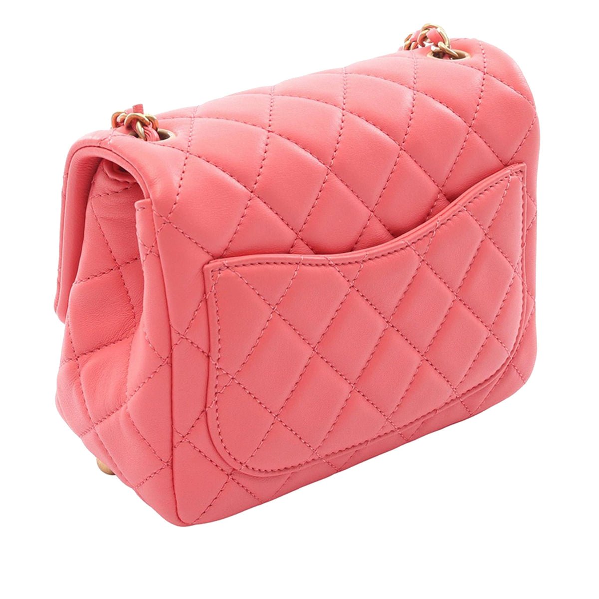 Chanel Mini Square Classic Lambskin Pearl Crush Single Flap — Pink