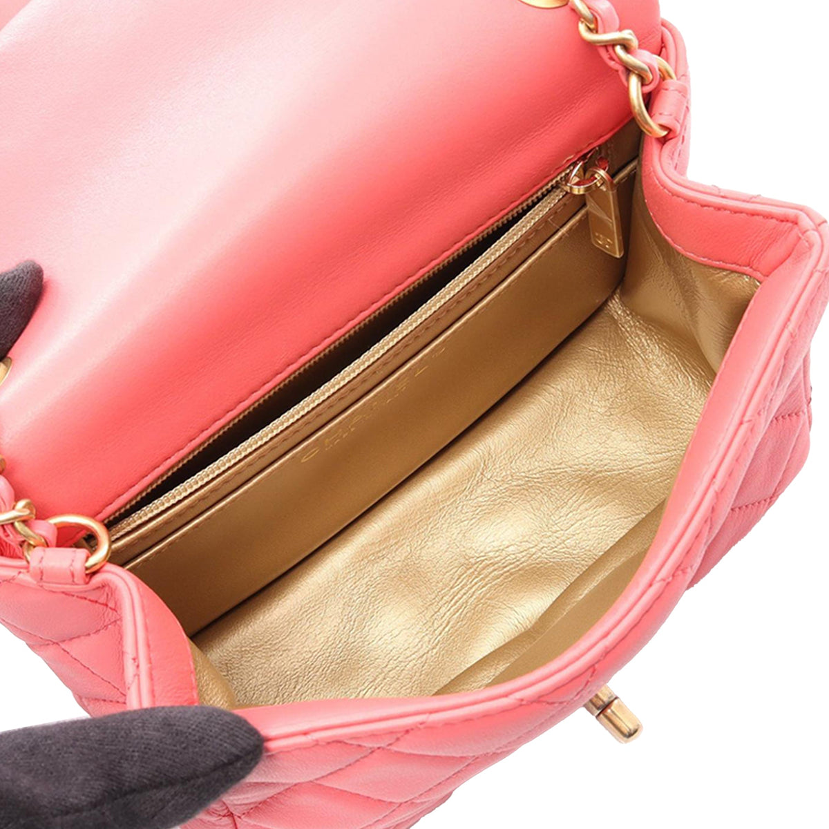 Chanel Mini Square Classic Lambskin Pearl Crush Single Flap — Pink