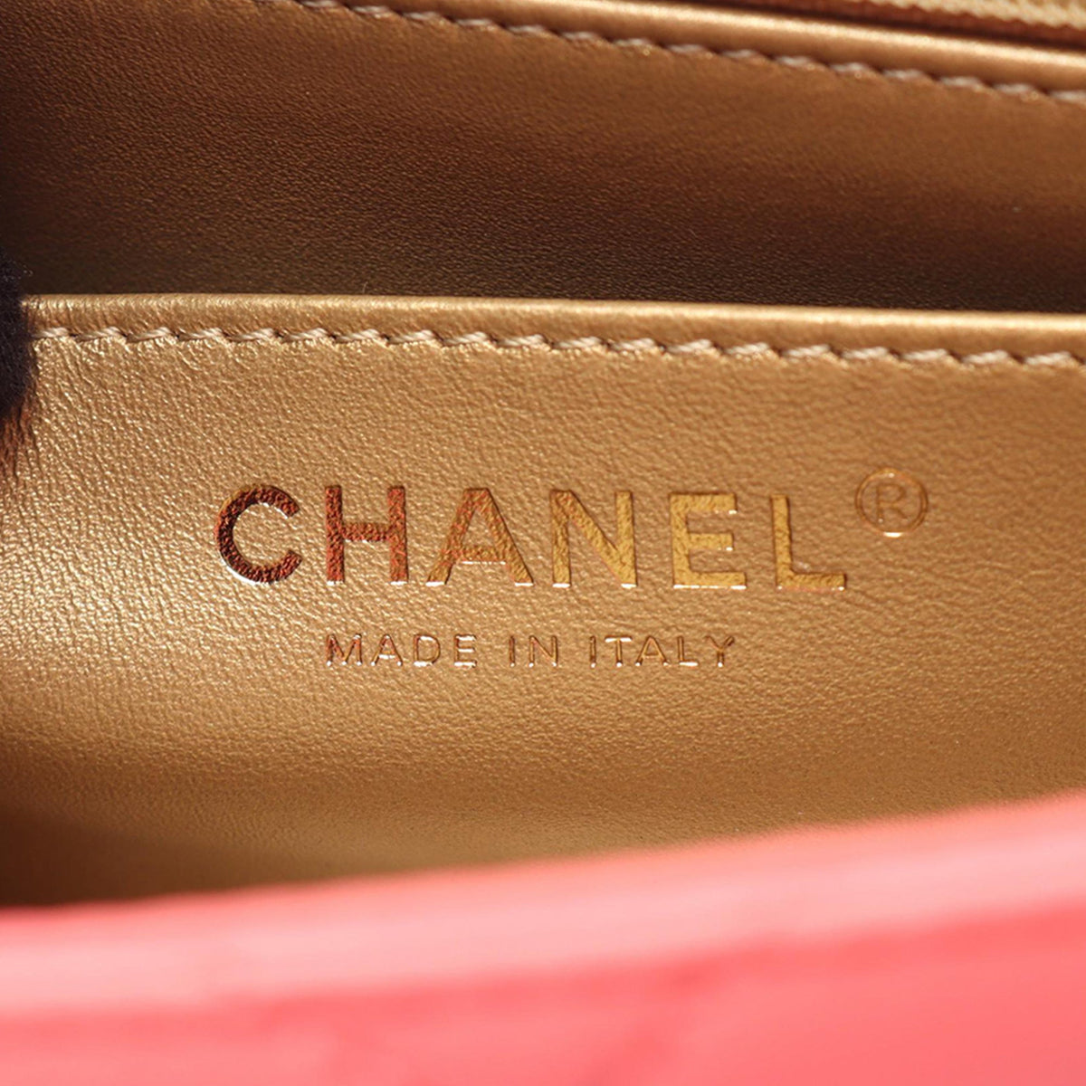Chanel Mini Square Classic Lambskin Pearl Crush Single Flap — Pink