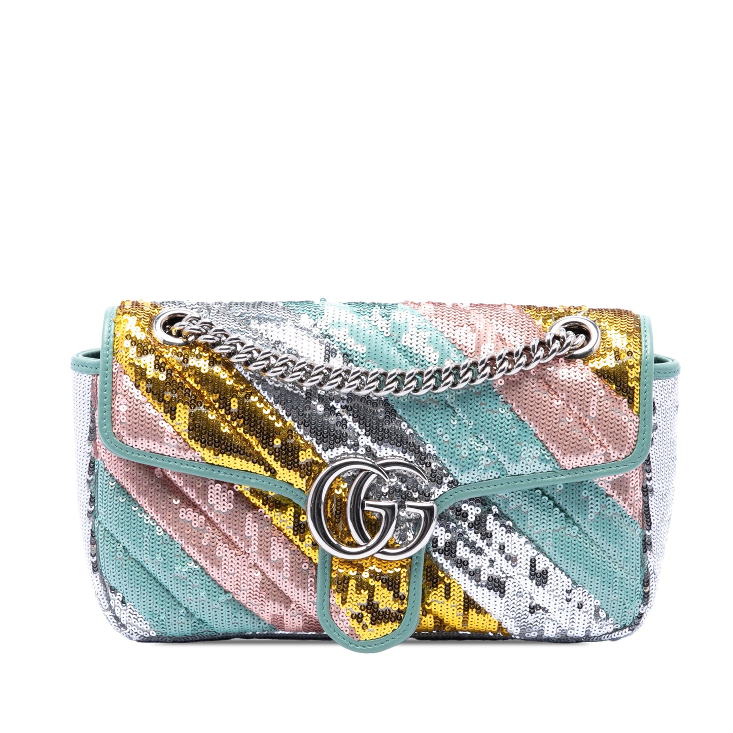 Gucci Medium GG Marmont Matelasse Diagonal Multicolore Sequin and Calfskin Shoulder Bag