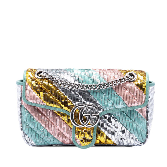 Gucci Medium GG Marmont Matelasse Diagonal Multicolore Sequin and Calfskin Shoulder Bag