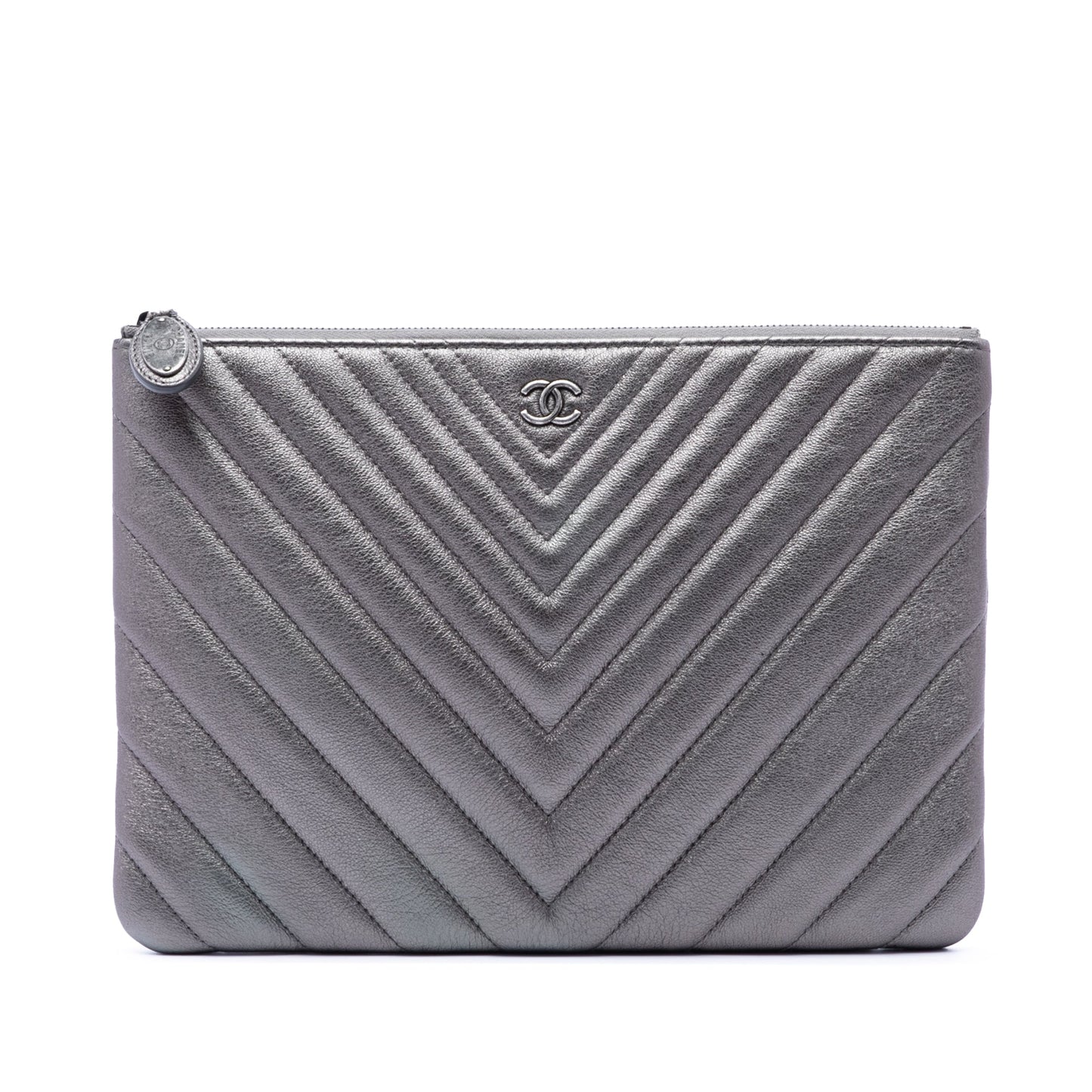 Chanel Medium Chevron Metallic Calfskin O Case Clutch