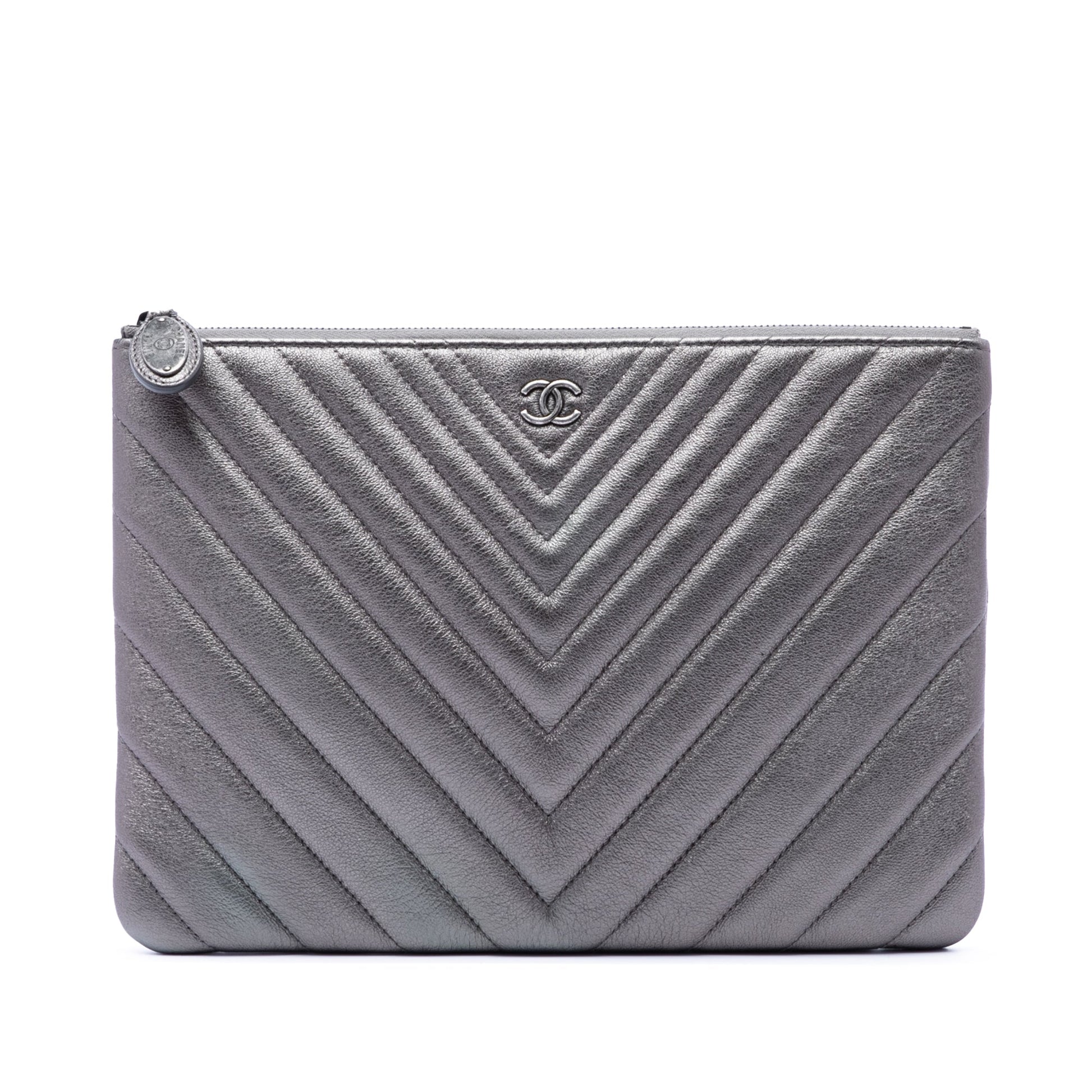 Chanel Medium Chevron Metallic Calfskin O Case Clutch