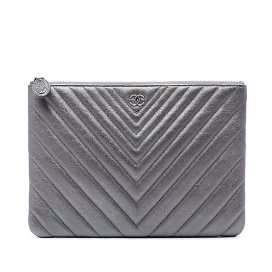 Chanel Medium Chevron Metallic Calfskin O Case Clutch