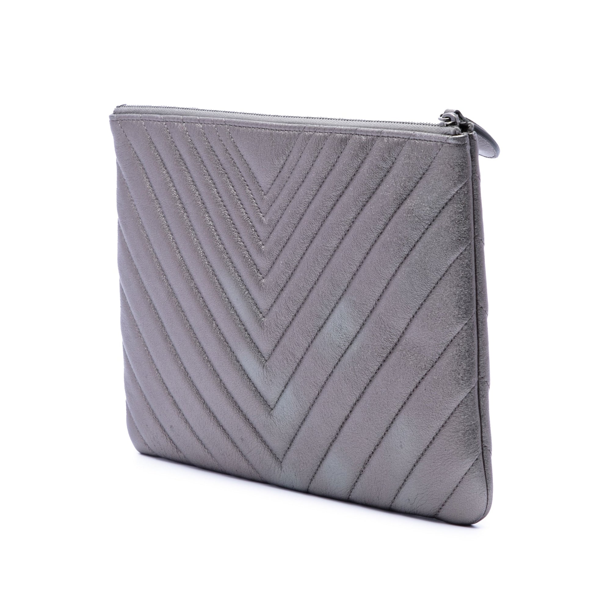 Chanel Medium Chevron Metallic Calfskin O Case Clutch