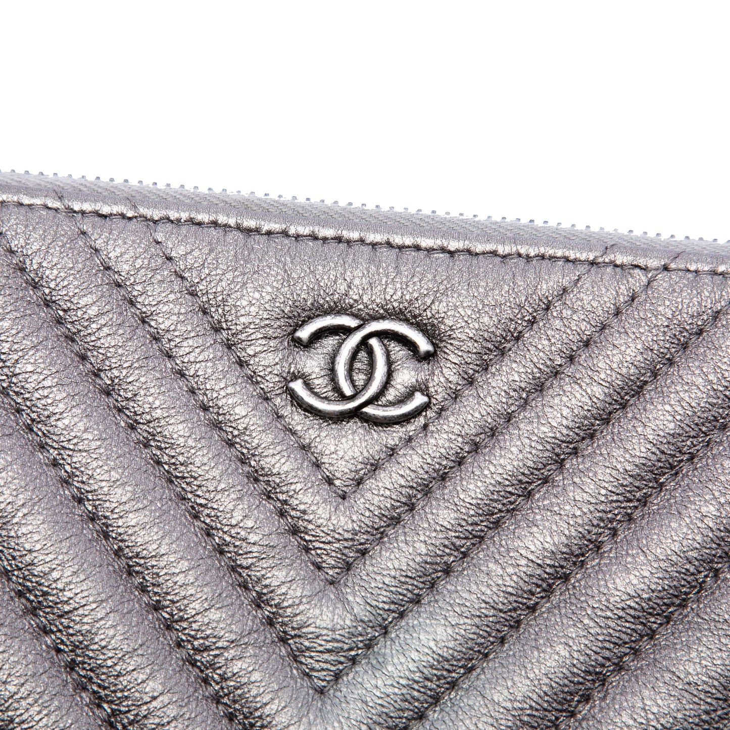 Chanel Medium Chevron Metallic Calfskin O Case Clutch
