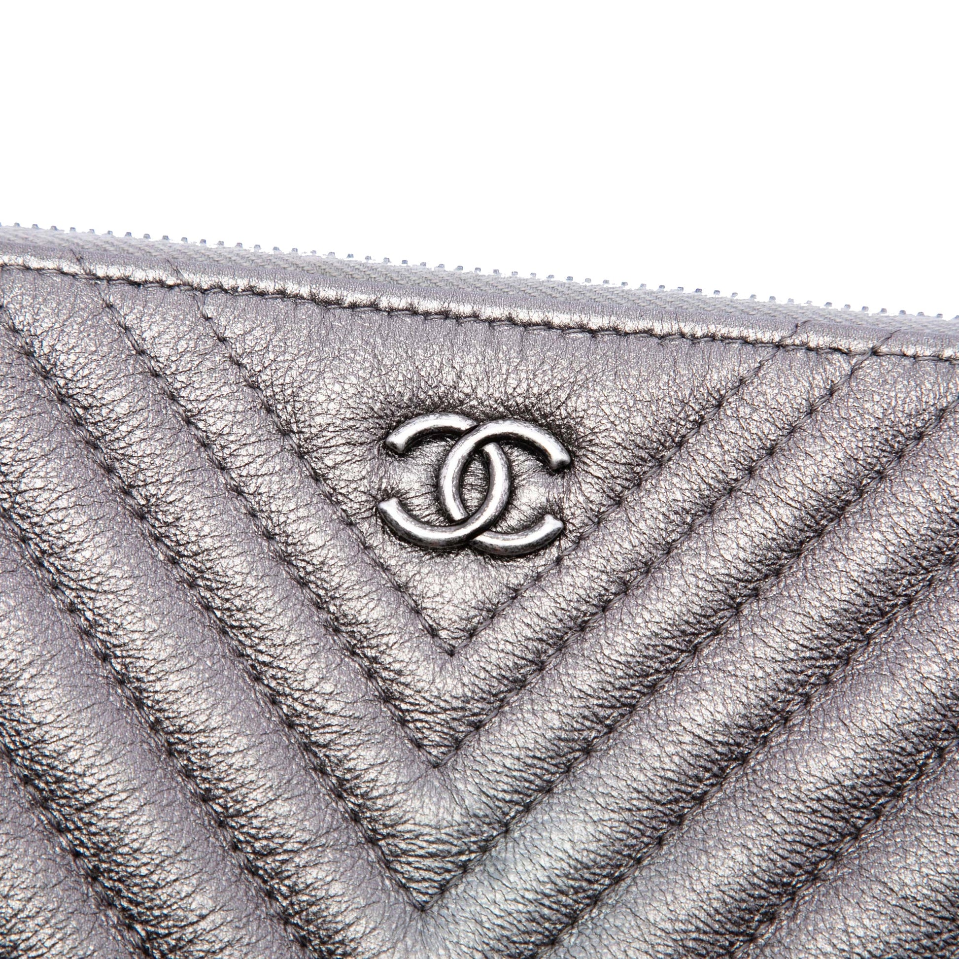 Chanel Medium Chevron Metallic Calfskin O Case Clutch