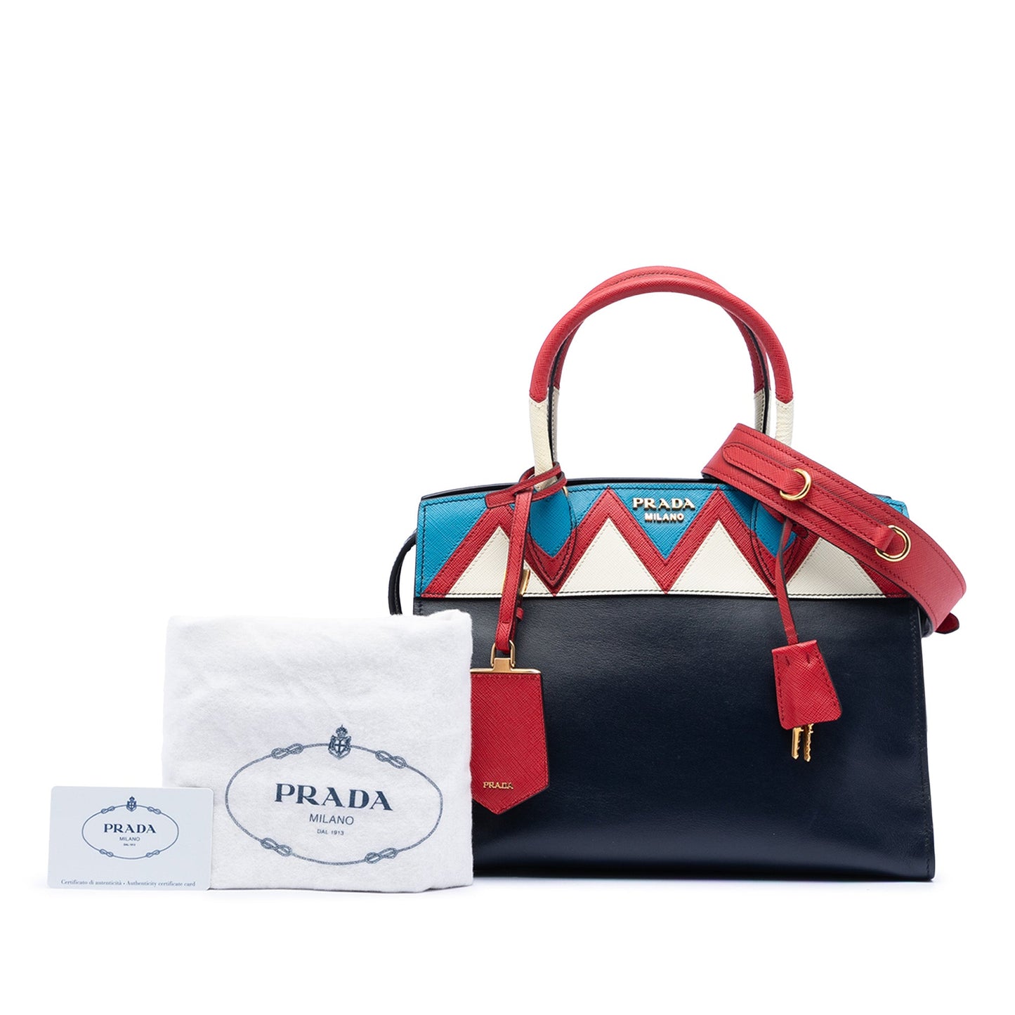 Prada Medium Saffiano Trimmed City Calf Greca Esplanade Satchel