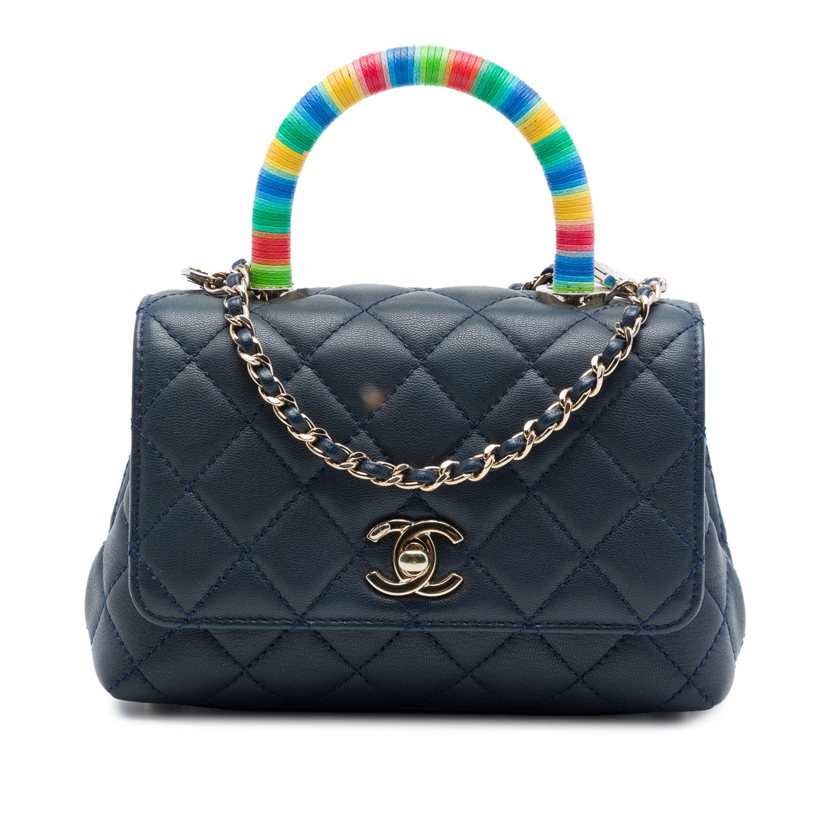 Chanel Extra Mini Quilted Lambskin Rainbow Coco Top Handle Bag