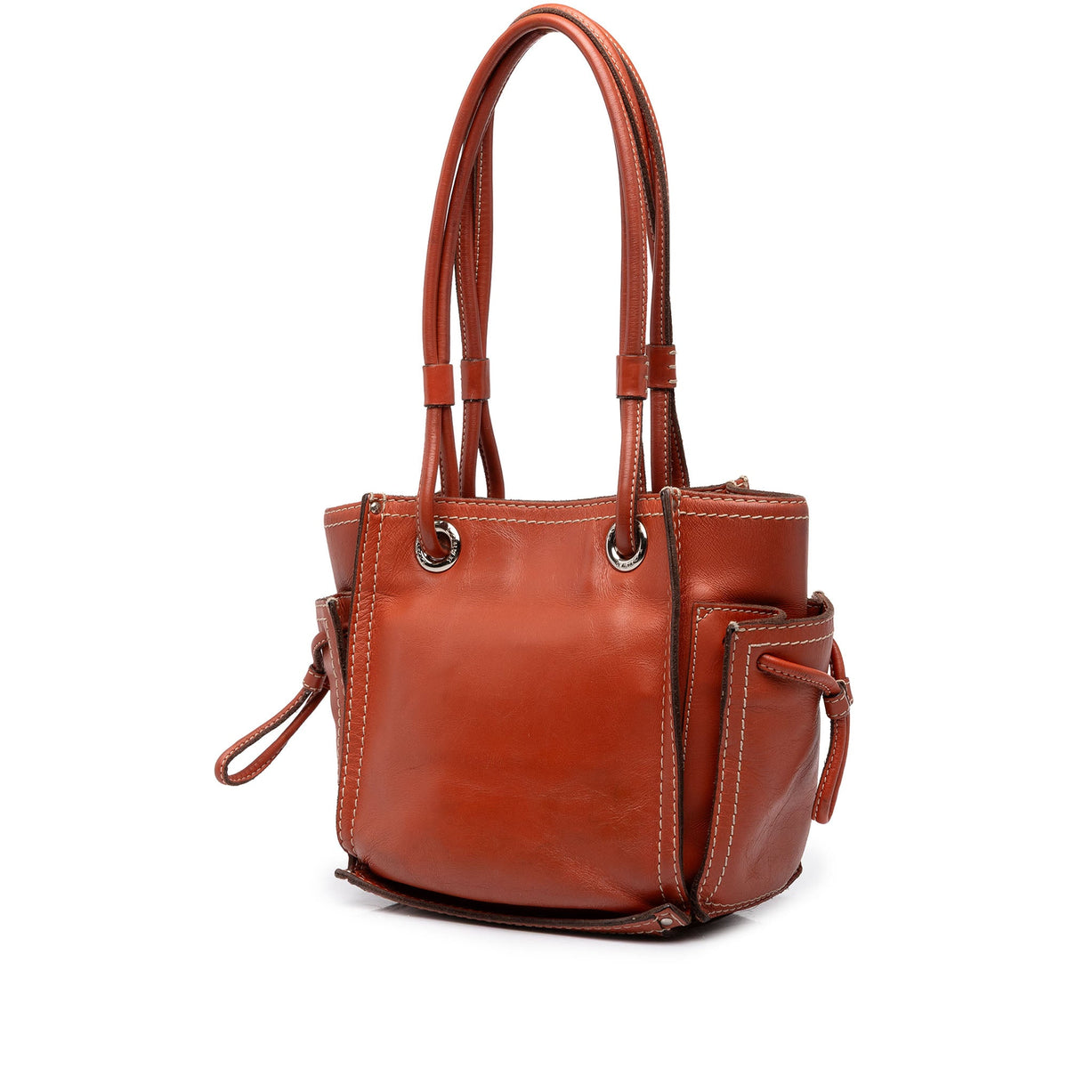 LOEWE Leather Perforated Anagram Punching Tote — Orange