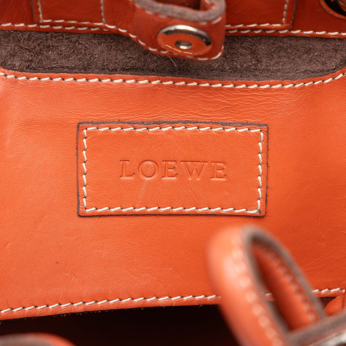 LOEWE Leather Perforated Anagram Punching Tote — Orange