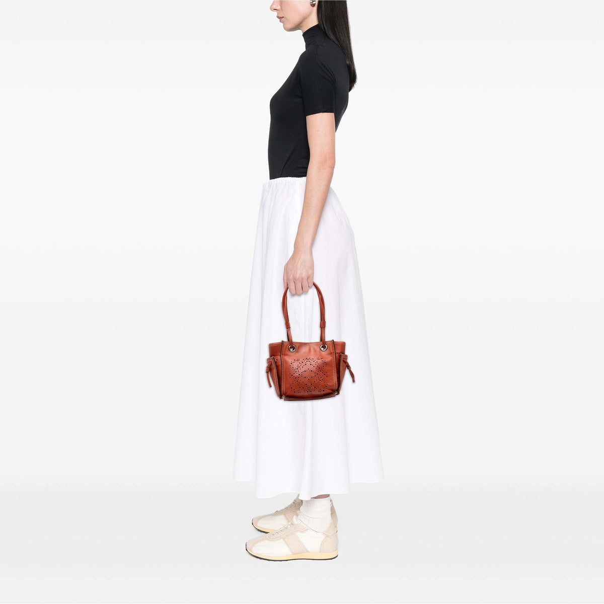 LOEWE Leather Perforated Anagram Punching Tote — Orange