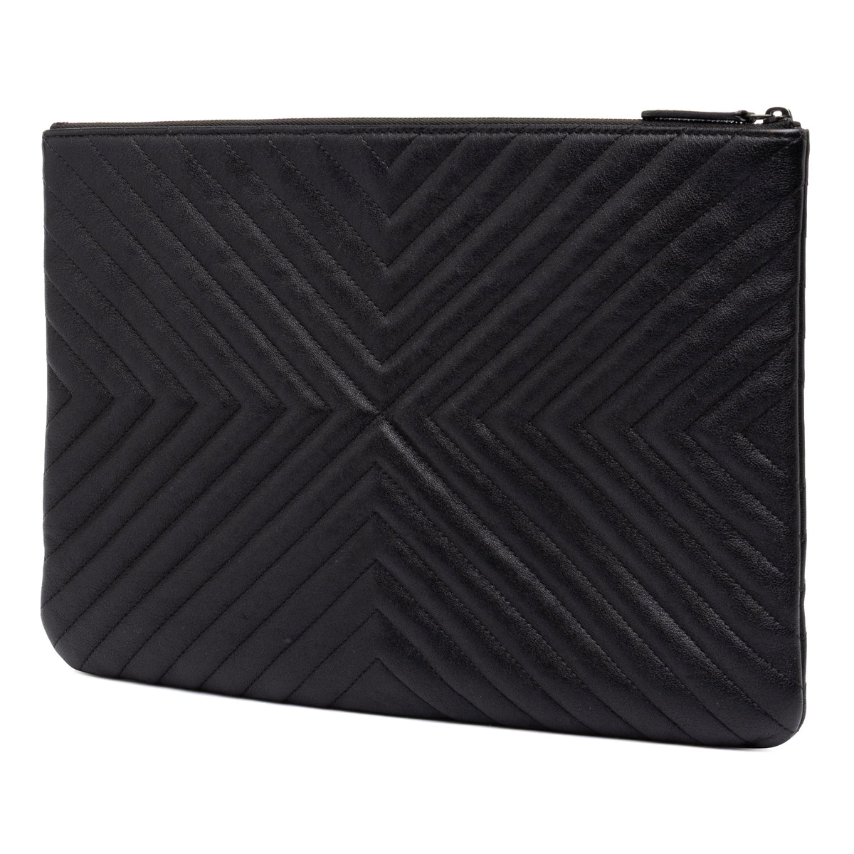 Chanel Large Diagonal Chevron Lambskin So Black Reissue 2.55 O Case Clutch