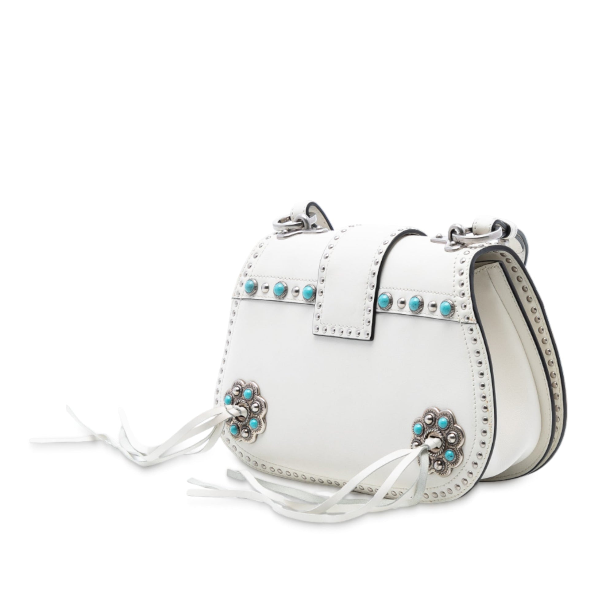 Prada City Calf Studded Folk Corsiere Satchel