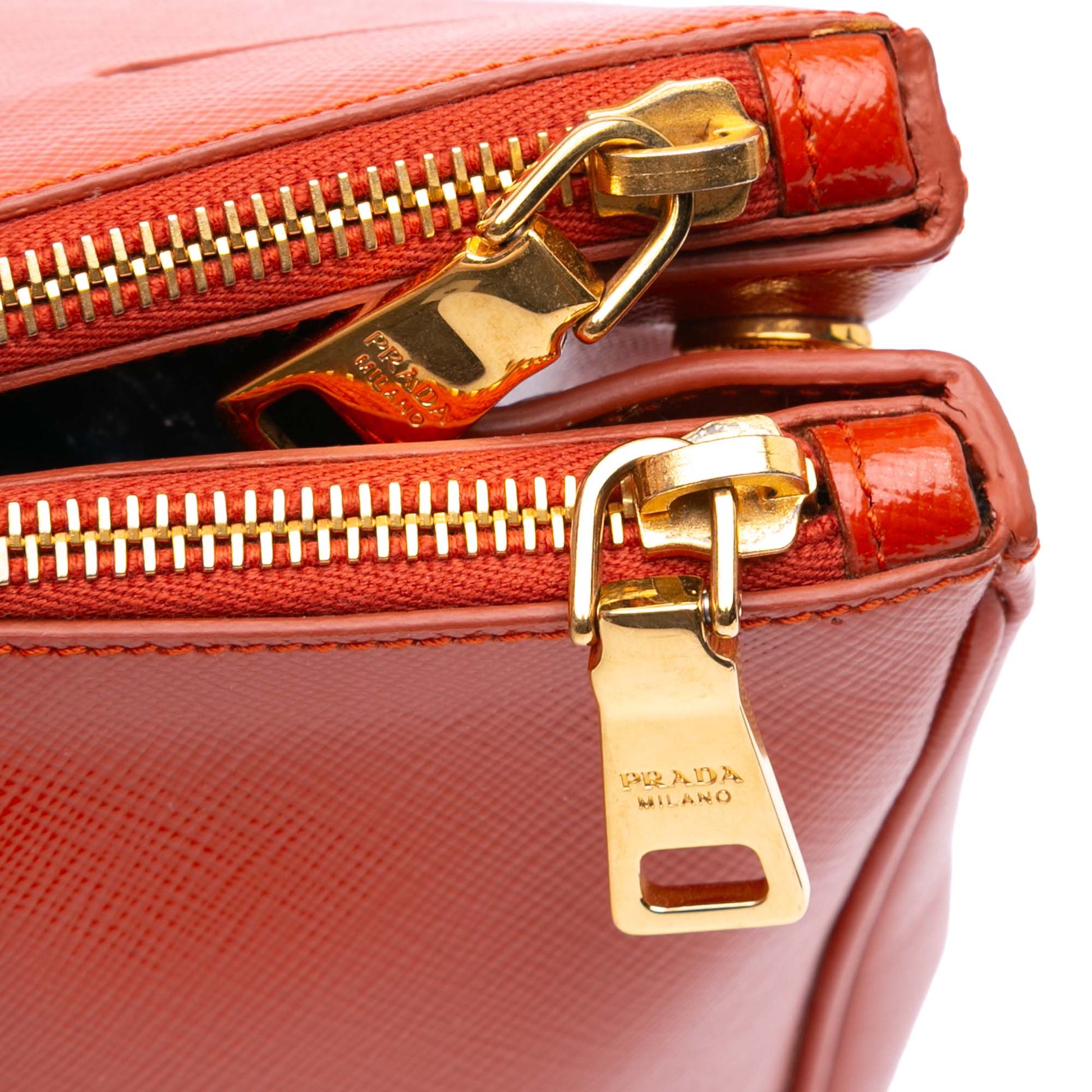 Prada Medium Saffiano Vernice Galleria Double Zip Satchel