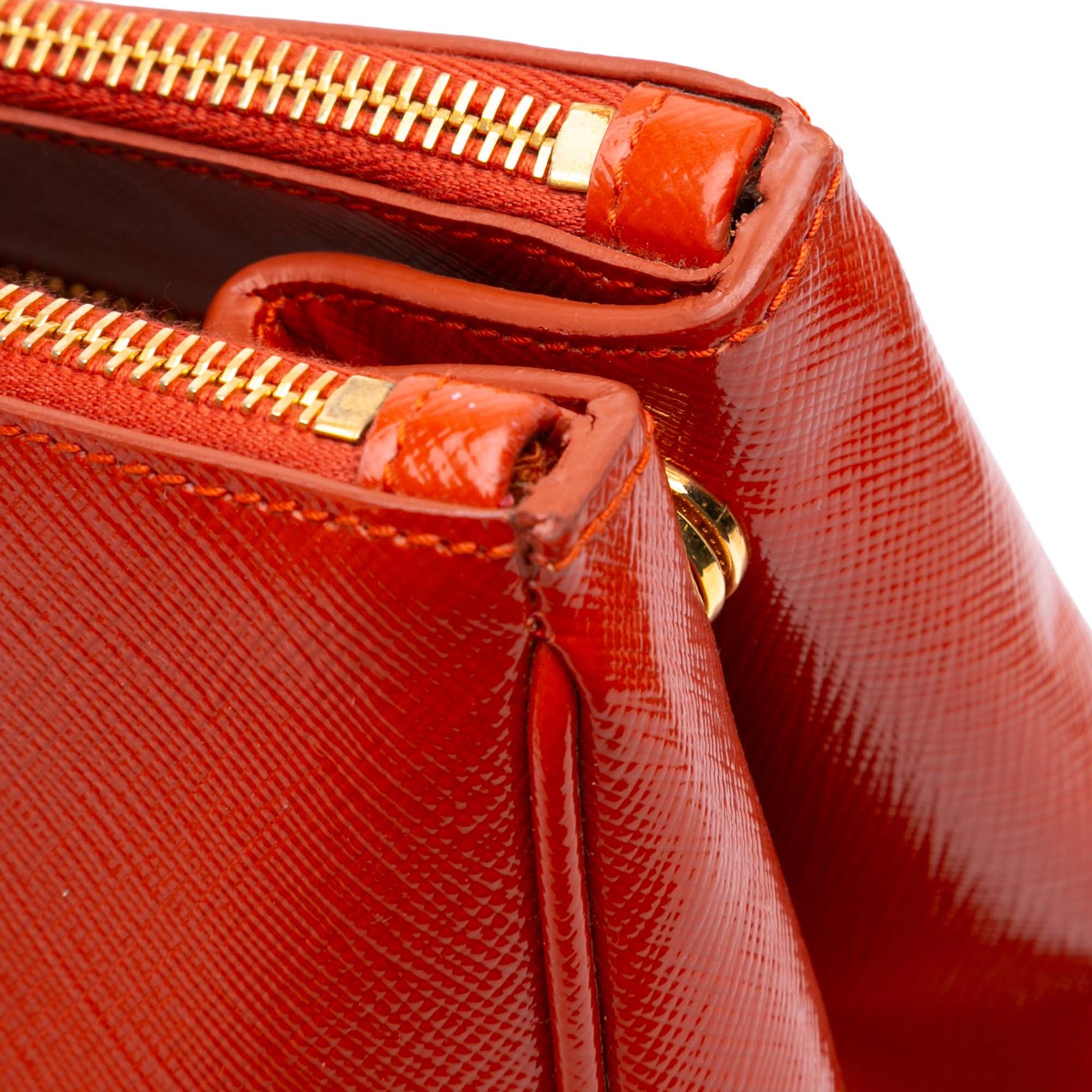 Prada Medium Saffiano Vernice Galleria Double Zip Satchel