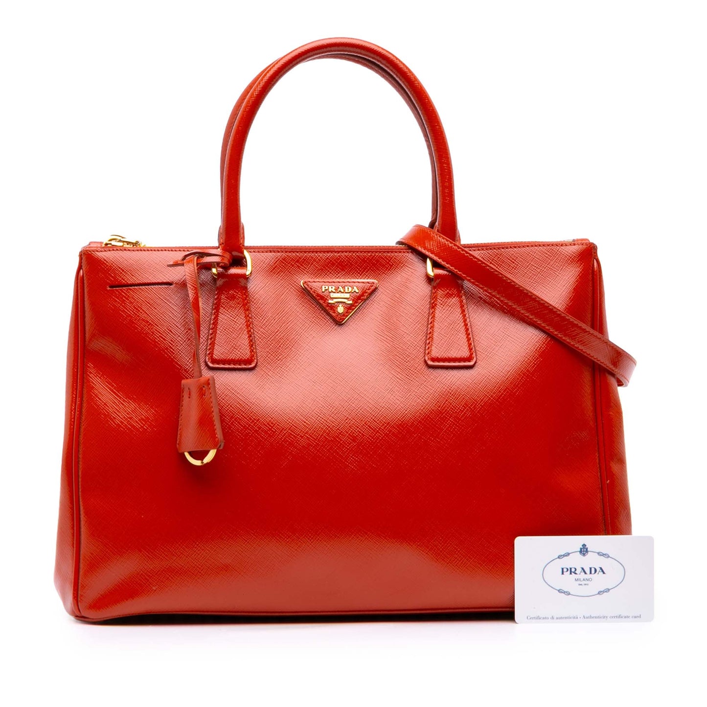 Prada Medium Saffiano Vernice Galleria Double Zip Satchel
