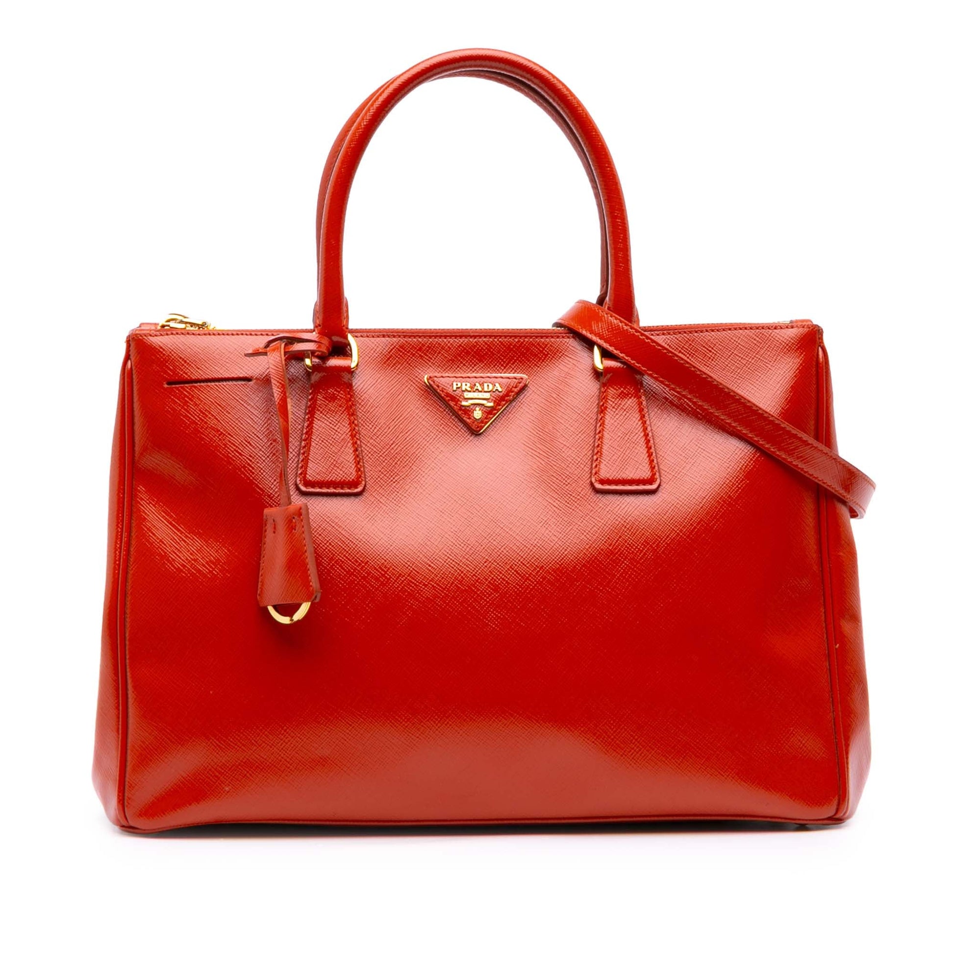 Prada Medium Saffiano Vernice Galleria Double Zip Satchel