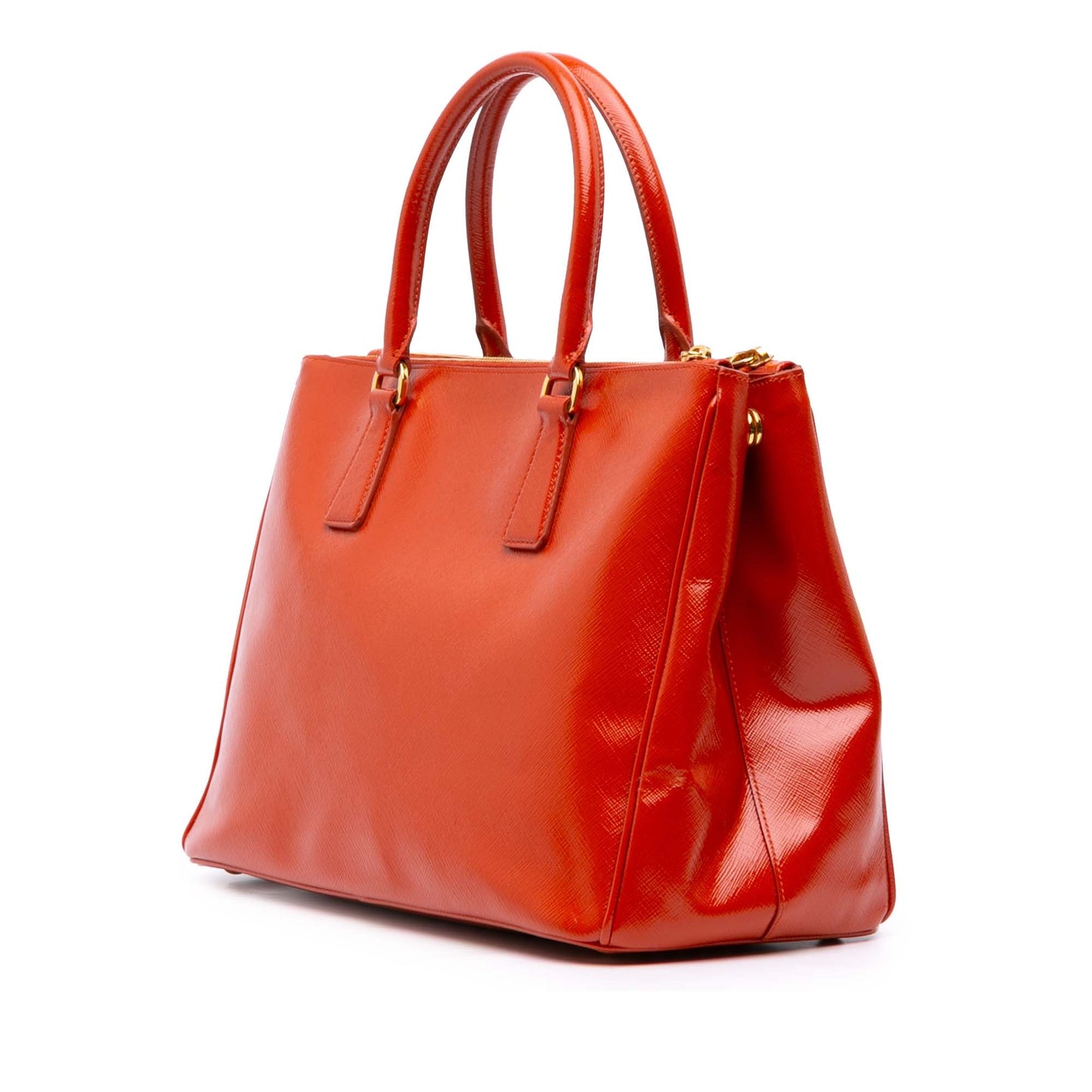 Prada Medium Saffiano Vernice Galleria Double Zip Satchel