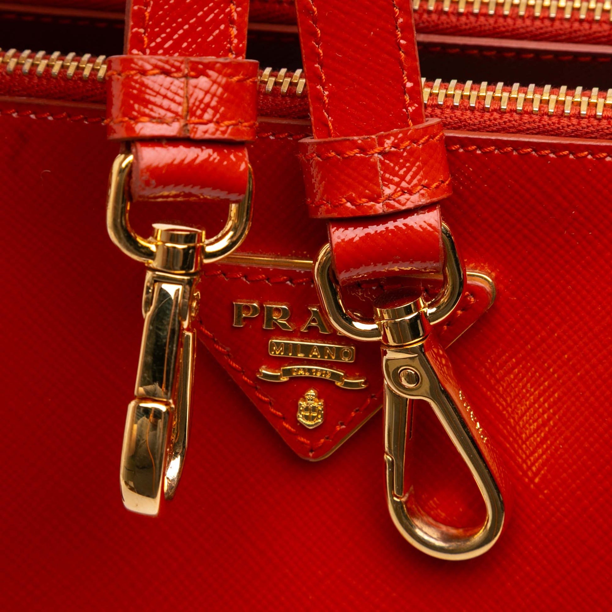 Prada Medium Saffiano Vernice Galleria Double Zip Satchel
