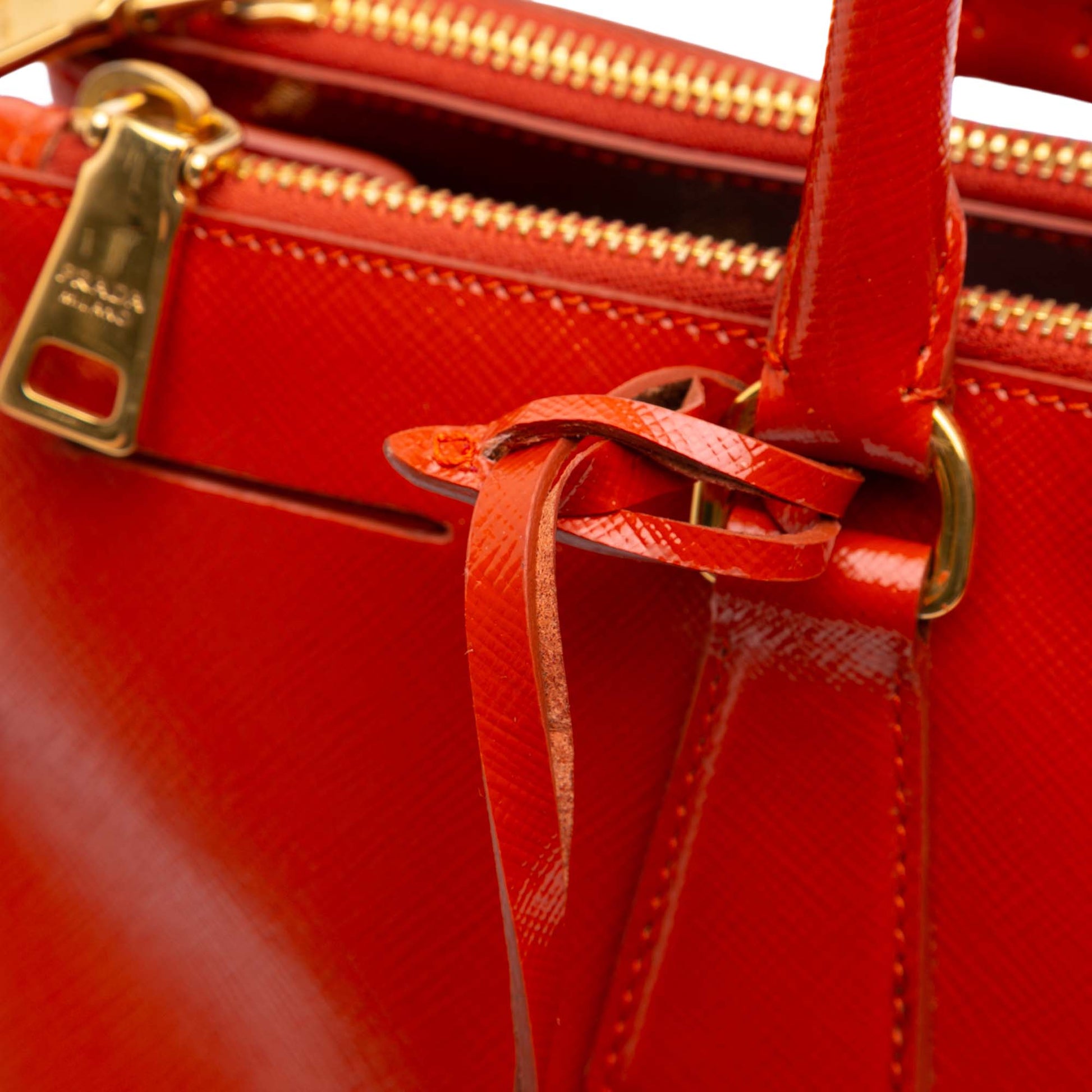 Prada Medium Saffiano Vernice Galleria Double Zip Satchel