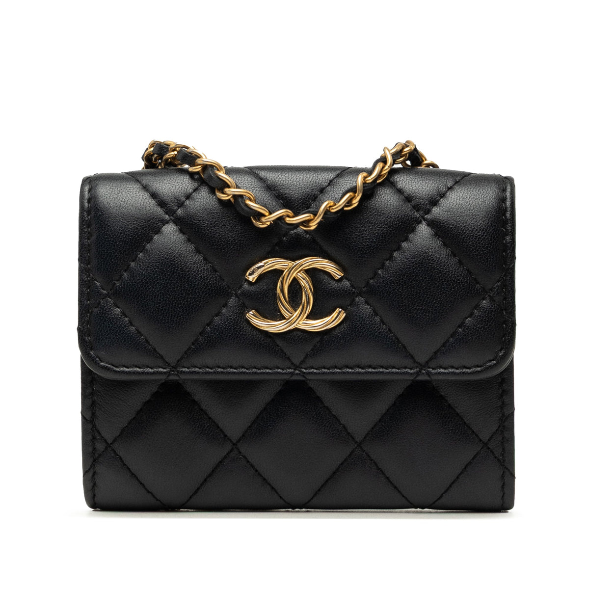 Chanel CC Quilted Lambskin Card Holder On Chain