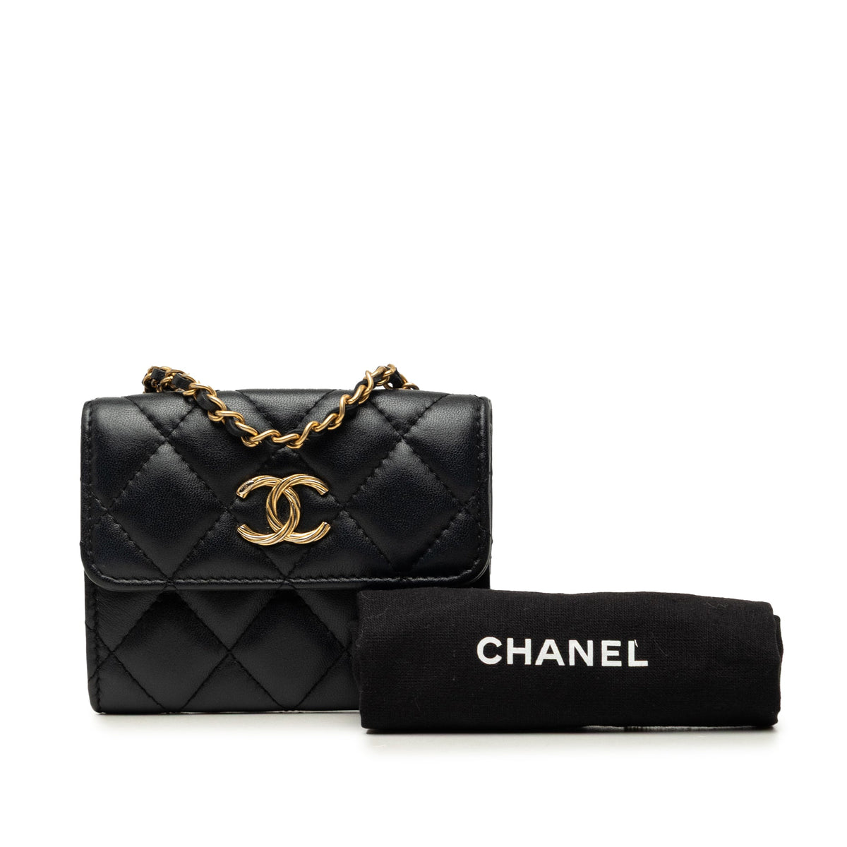 Chanel CC Quilted Lambskin Card Holder On Chain