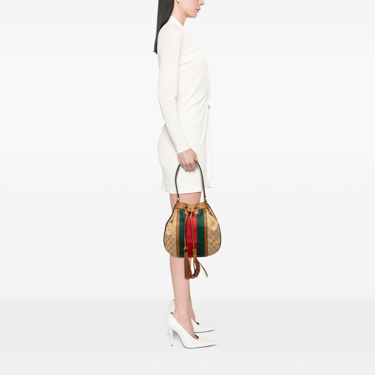 Gucci GG Canvas Web Rania Drawstring Hobo