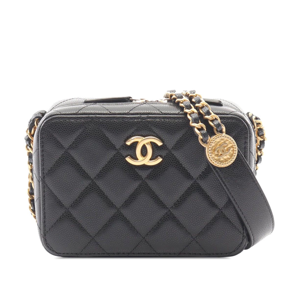 Chanel Mini Quilted Caviar Twist Your Buttons Camera Bag — Black