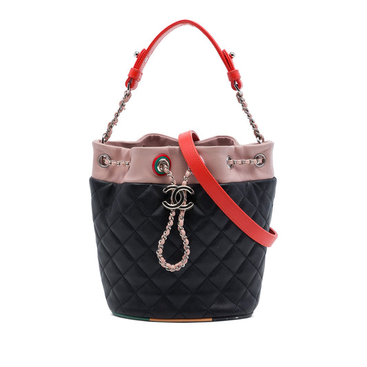 Chanel CC Multicolor Quilted Lambskin Cuba Drawstring Bucket Bag