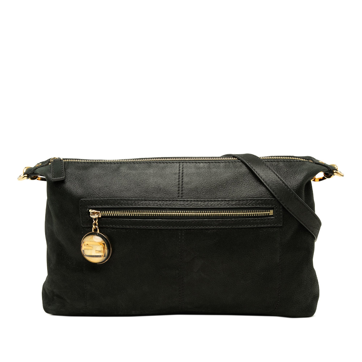 Fendi Metallic Calfskin Vitello Savana Forever Crossbody — Black