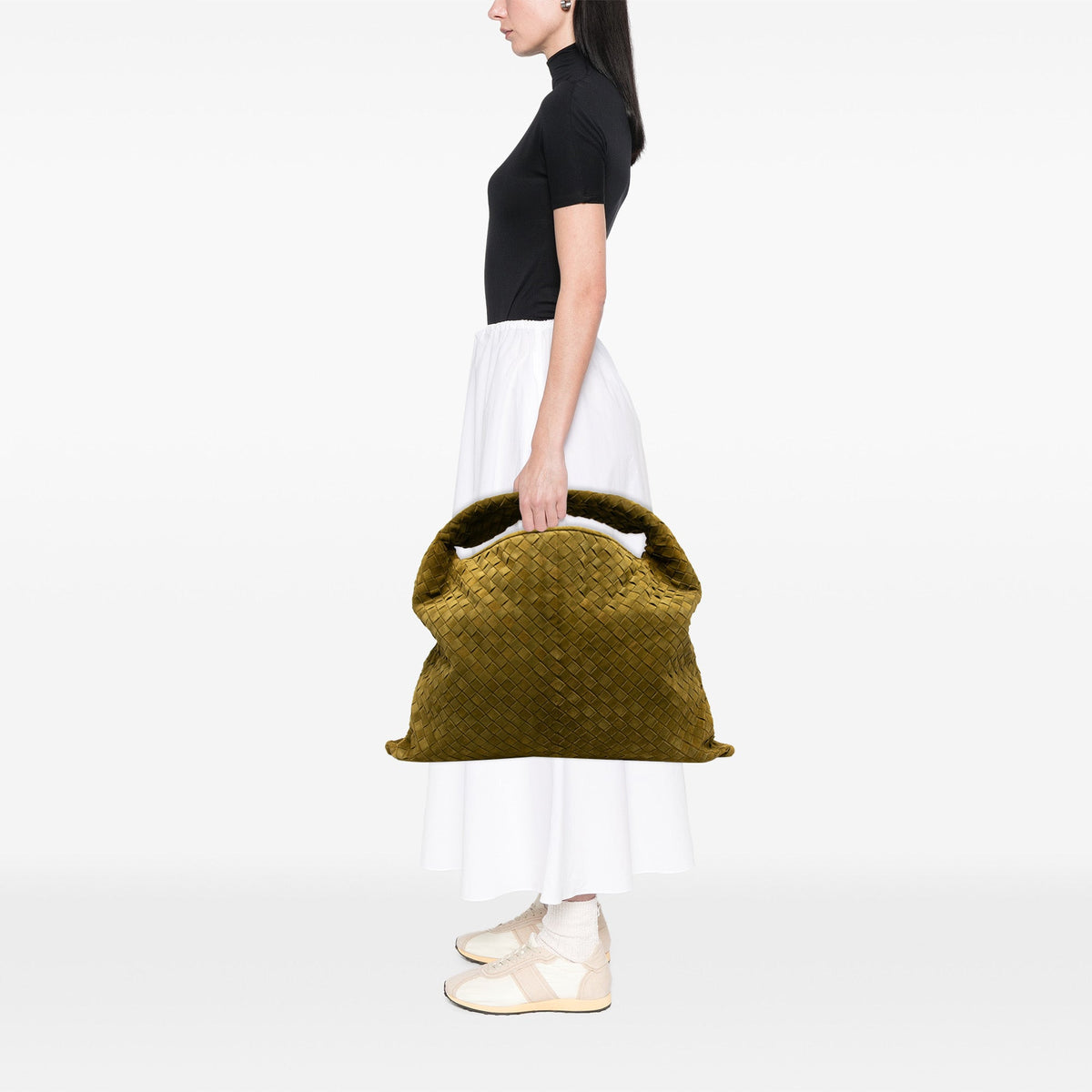 Bottega Veneta Large Suede Intrecciato Hop Hobo — Green