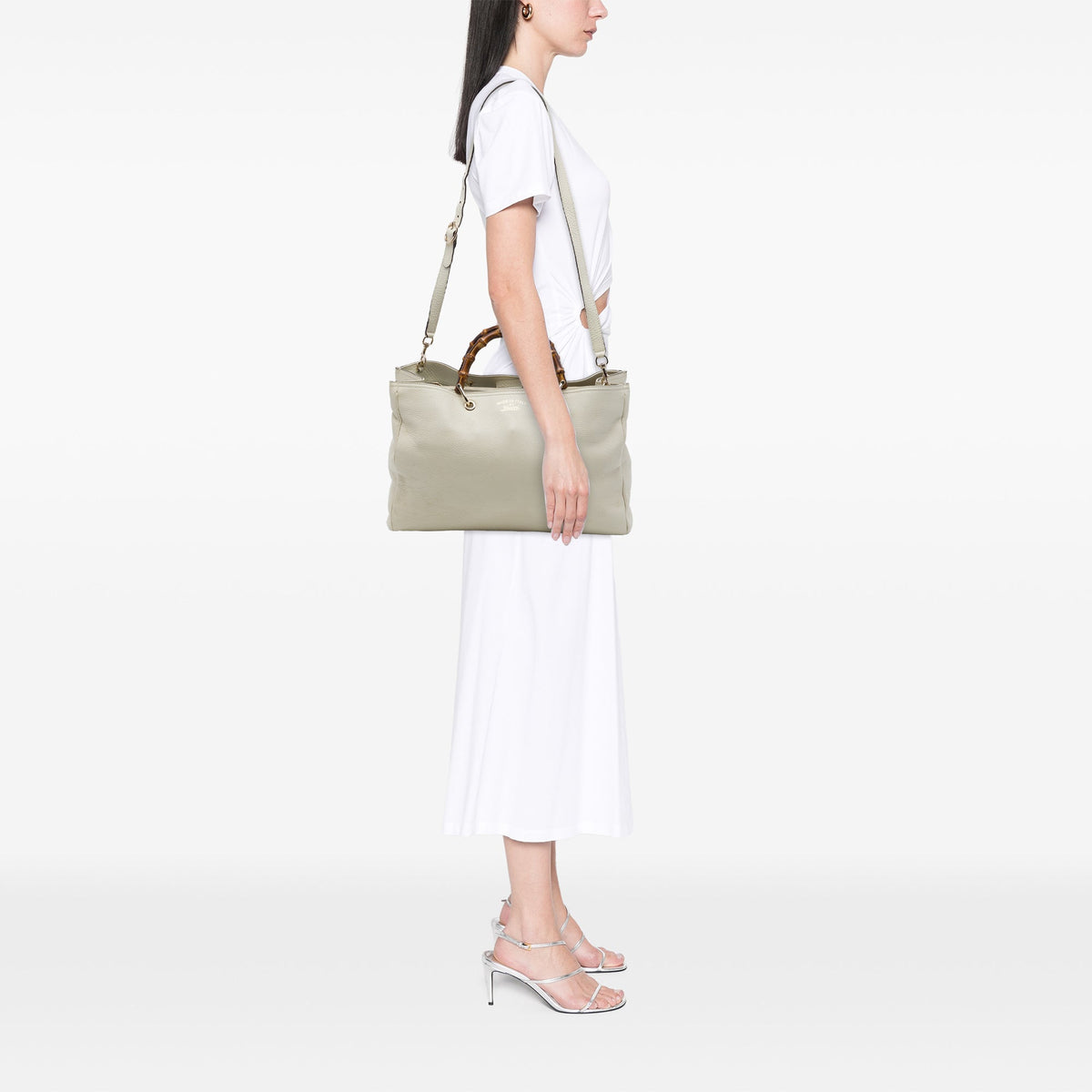 Gucci Large Calfskin Bamboo Shopper Satchel — Brown